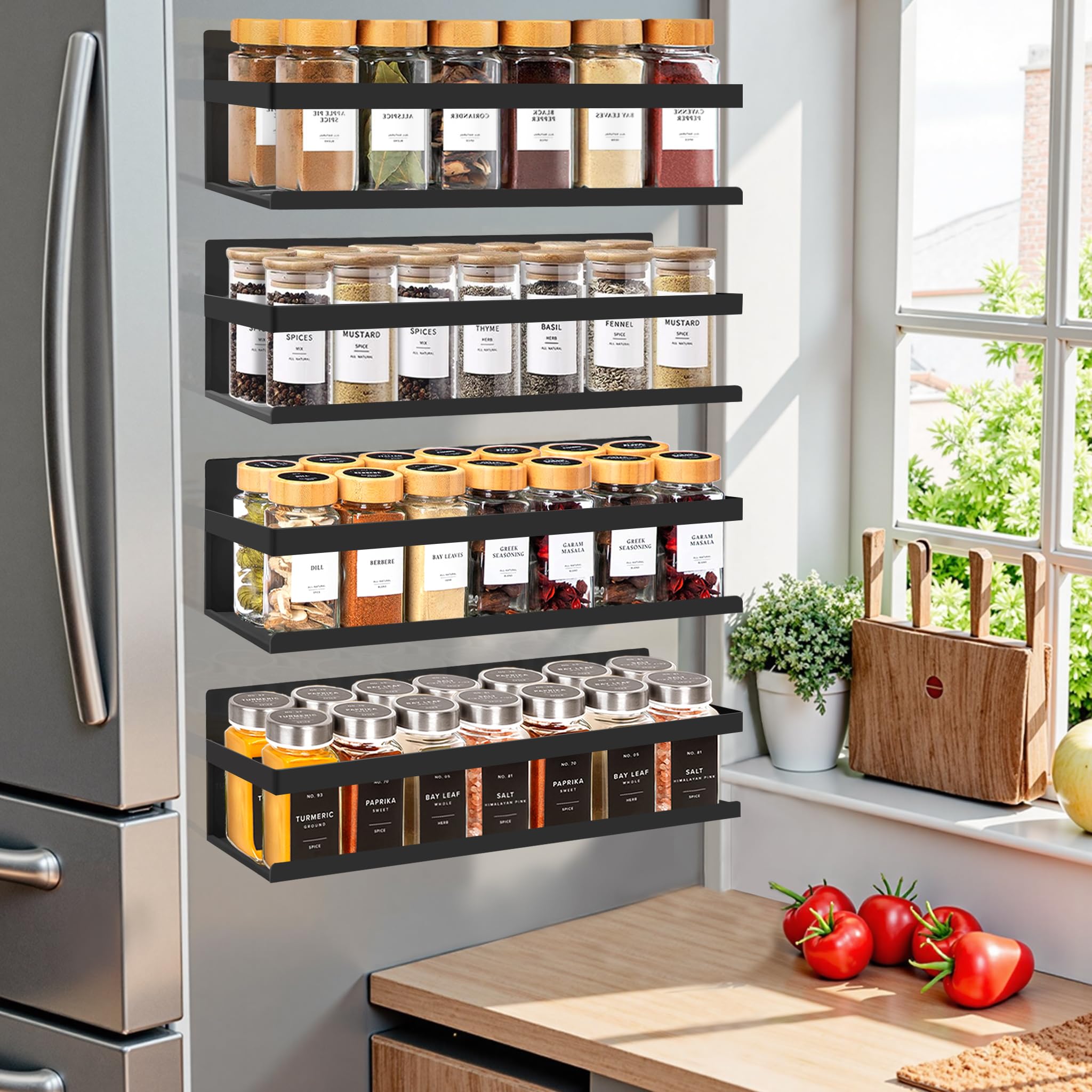 SMRCAD Magnetic Spice Rack Organizer for Fridge Seasoning Organizer for Kitchen storage with Screw Magnetic Shelf with Hook for 