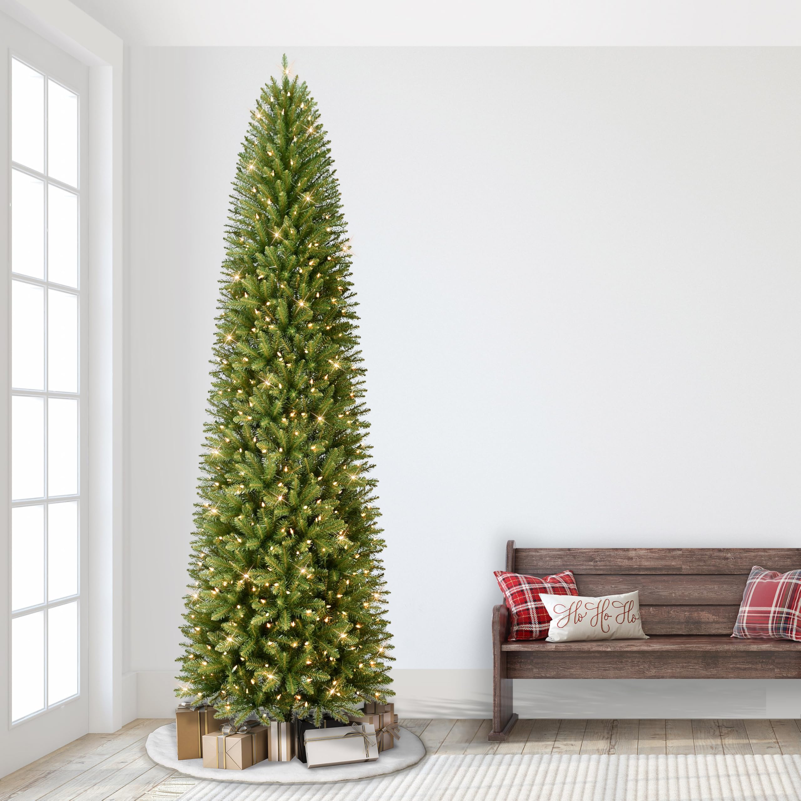 Puleo International 10 Foot Pre-Lit Fraser Fir Pencil Artificial Christmas Tree with 650 UL Listed Clear Lights
