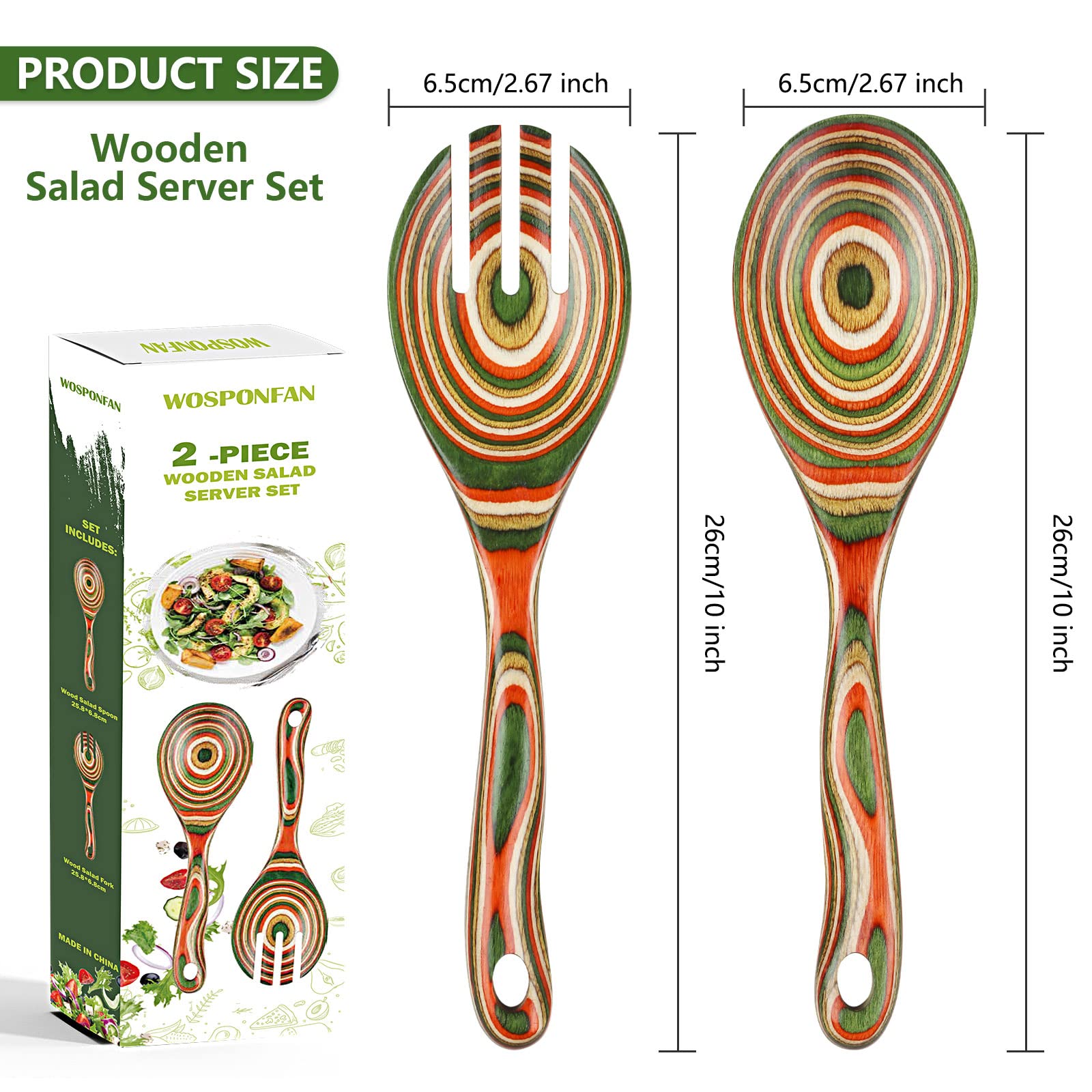 Salad Tongs, Wooden Spoons, Salad Tongs For Serving, Wosponfan 10-Inch Pakkawood Serving Utensils Set Salad Servers Set Kitchen
