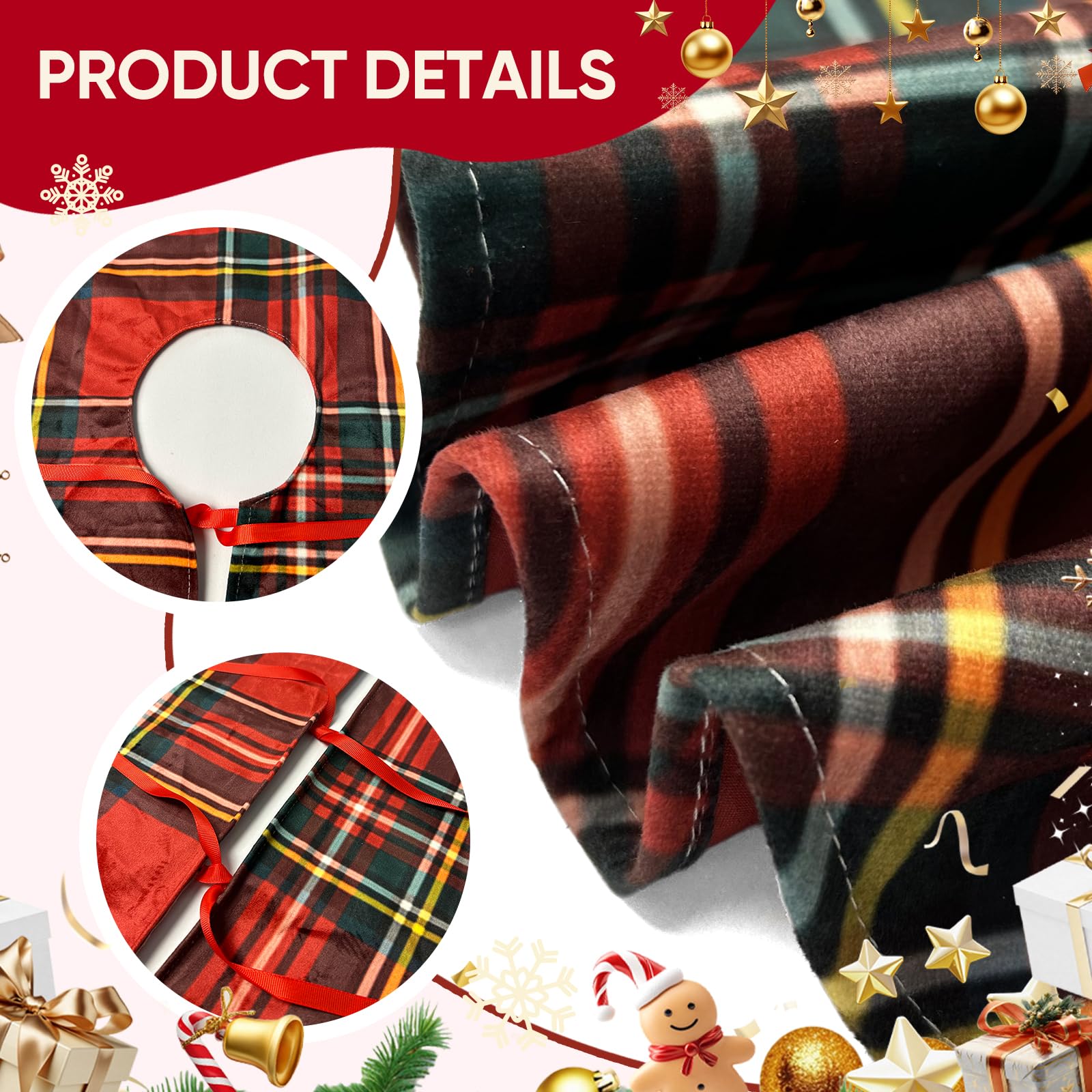 Royal Stewart Tartan Christmas Tree Skirts - 48 Inch Scottish Red Plaid Printed Tree Skirt, Classic Holiday Decoration for 6-7.5