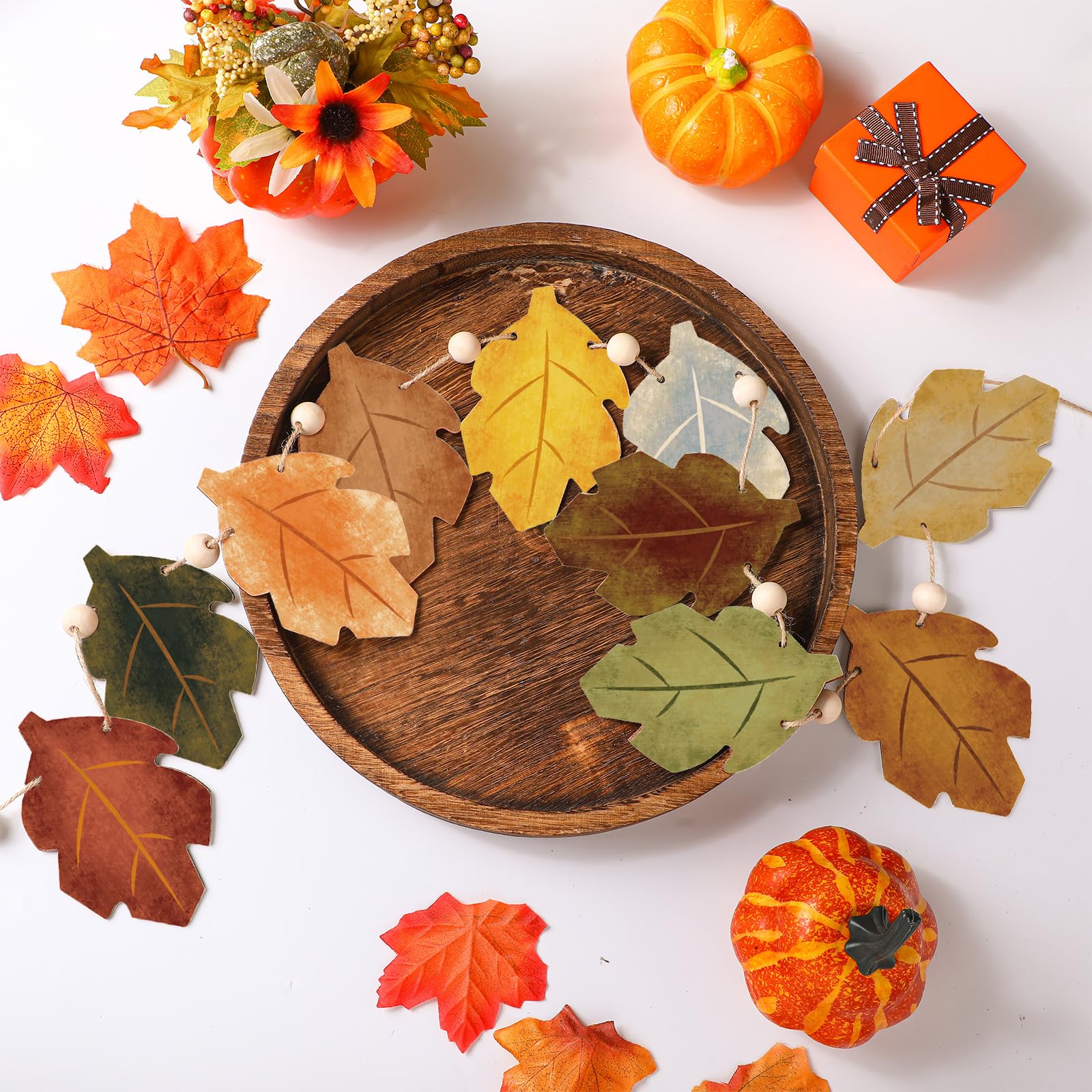 Cinnvoice 8.2 ft Fall Decorations Wooden Maple Leaf Garland Autumn Leaves Banner Multicolor Thanksgiving Banner Rustic Farmhouse
