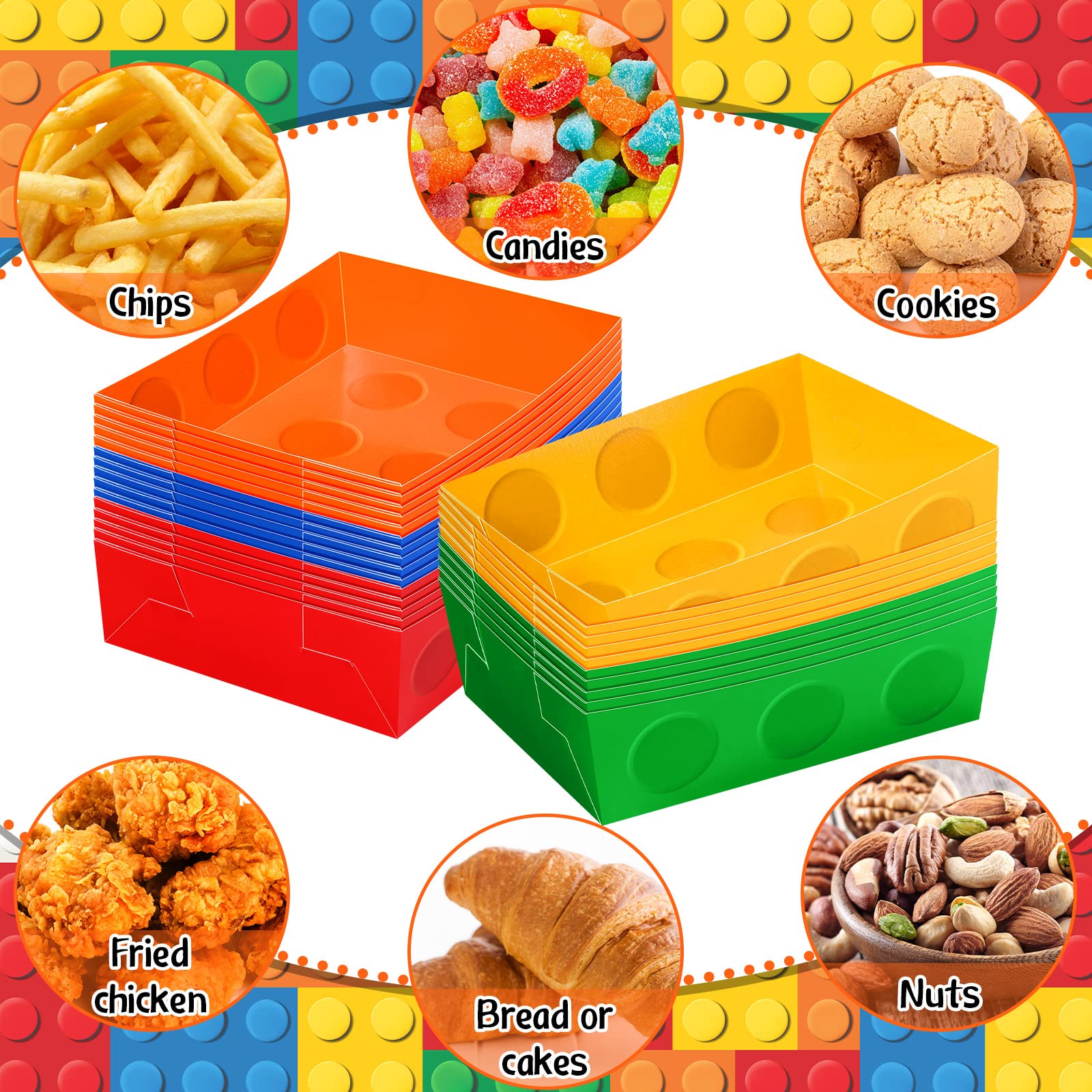 25 Pcs Building Block Party Favor 5 Lb Paper Food Trays Large Brick Theme Party Disposable Serving Tray Snack Trays For Food Bui