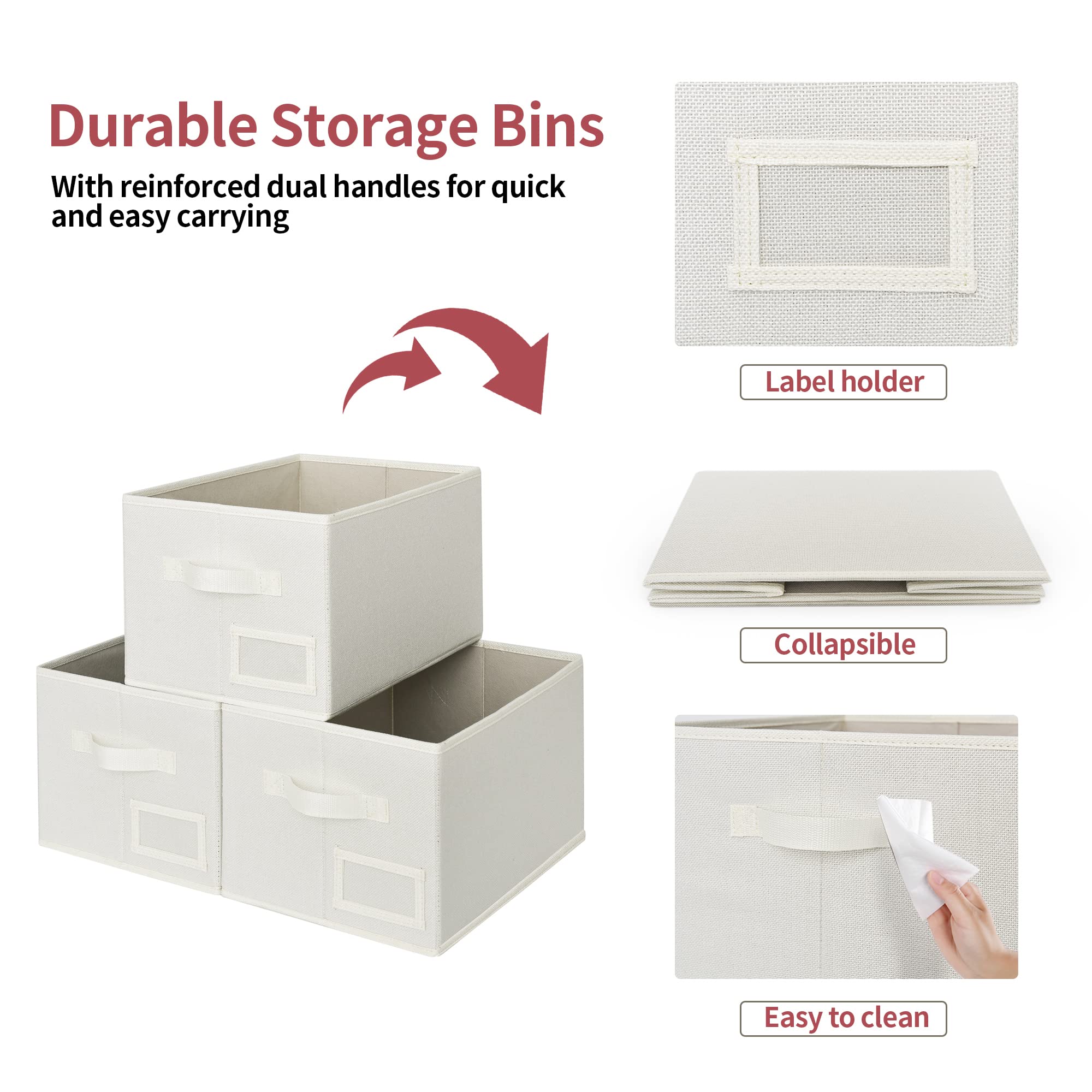 Granny Says Closet Organizer Bins With Label Holder, Fabric Storage Baskets, Foldable Storage Bins For Living Room, Decorative S