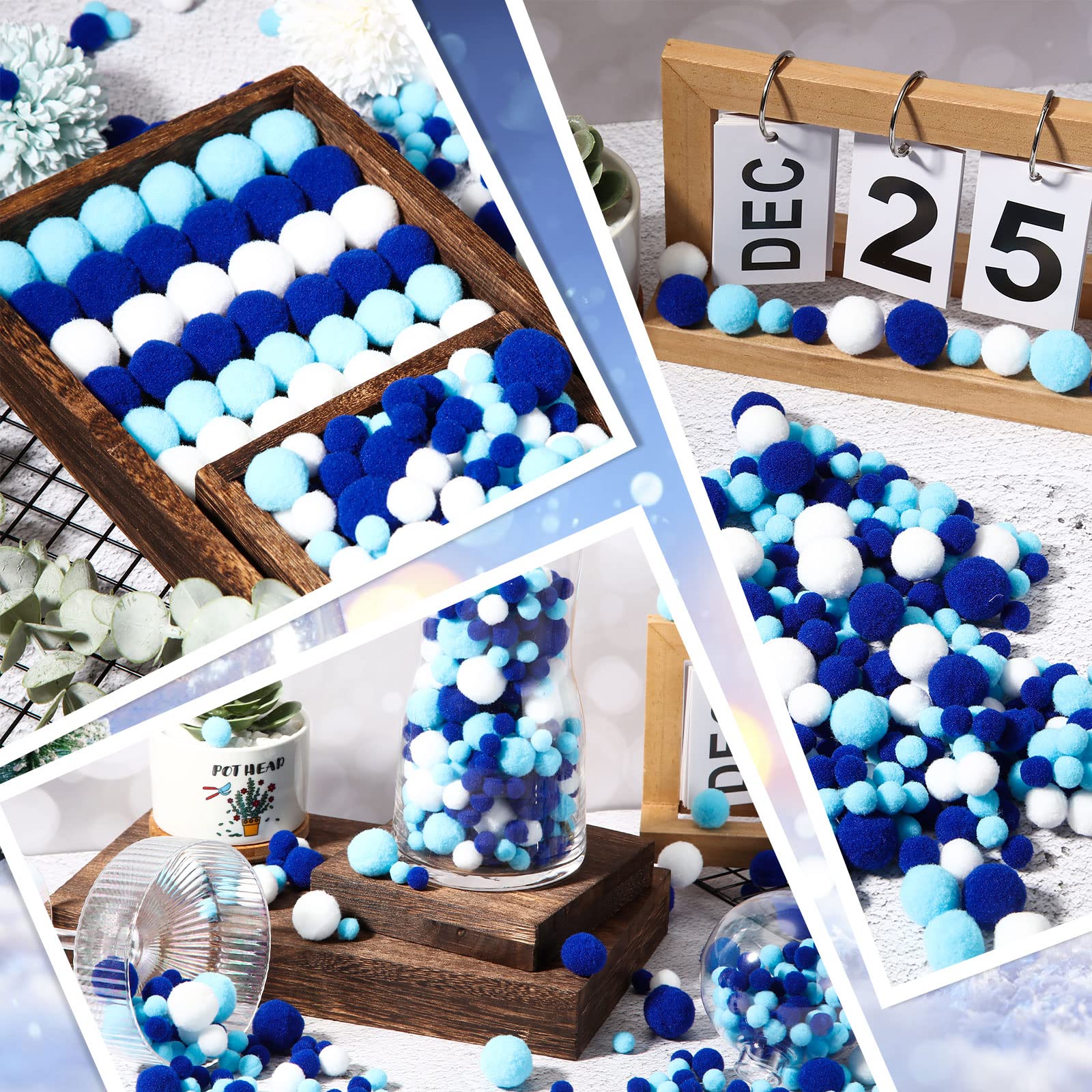 Tegeme 1200 Pcs Pom Poms Balls for Fall Thanksgiving Christmas Winter Crafts Home Office School Garlands Decor(Blue, Light Blue