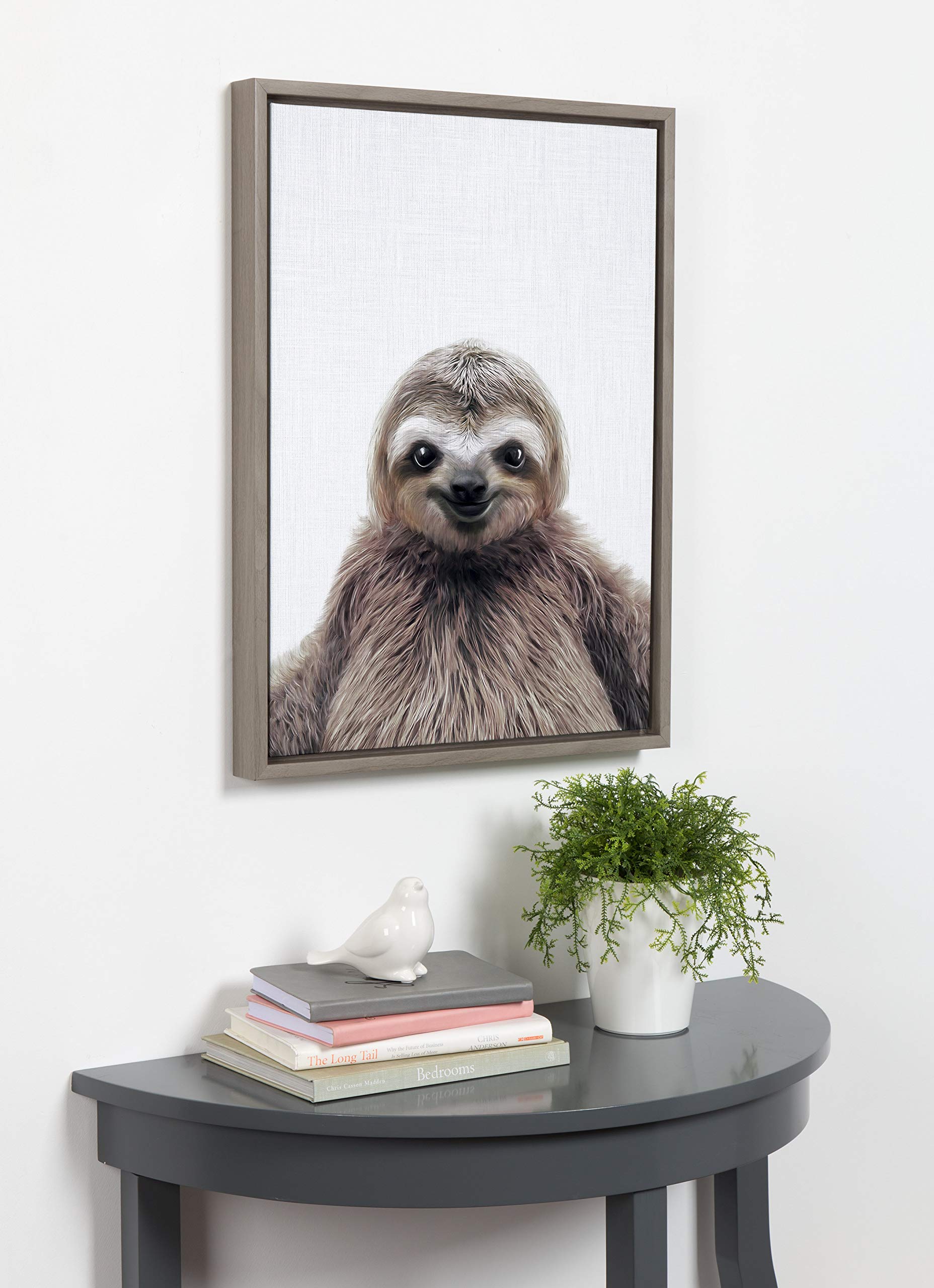 Kate And Laurel Sylvie Sloth Animal Color Photography Print Portrait Framed Canvas Wall Art By Simon Te Tai, 18X24 Gray