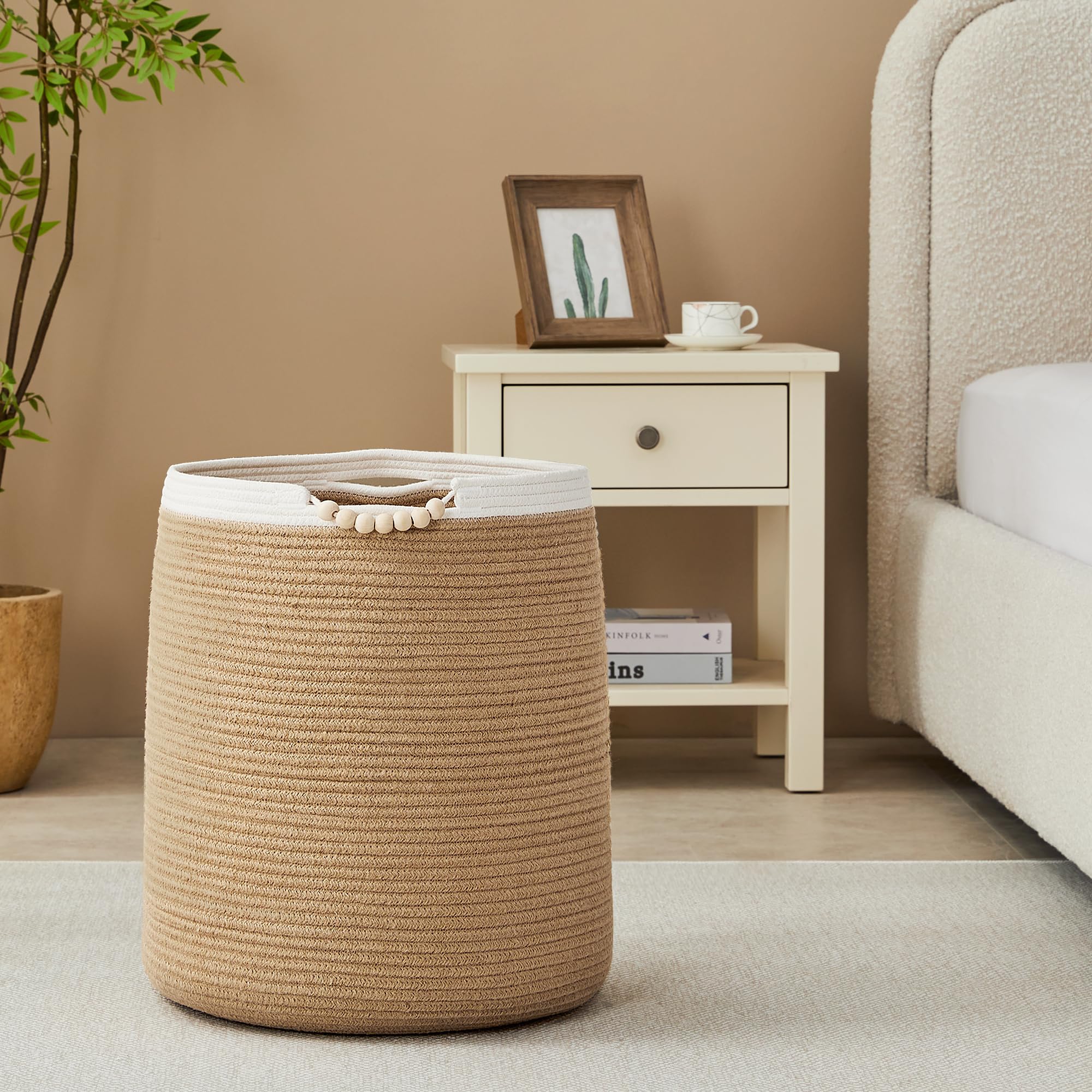 Enaorgan 65L Woven Jute Laundry Hamper Basket For Clothes Boho Wicker Rope Baskets For Blanket In Living Room Bedroom Baby Nurse