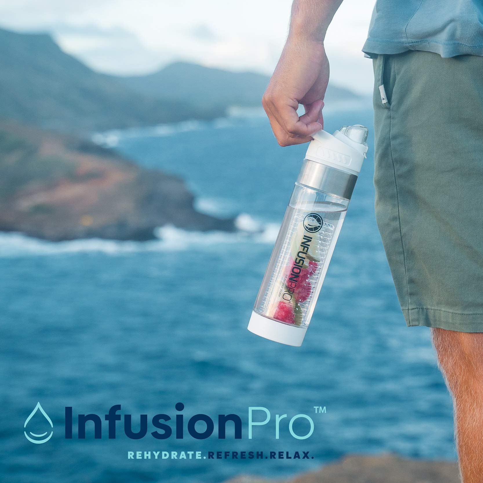 Infusion Pro 24 Oz Fruit Infuser Water Bottle With Flavor Infuser, 2 Pack, Flip Top Lid, Insulated Sleeve & Fruit Infused Water