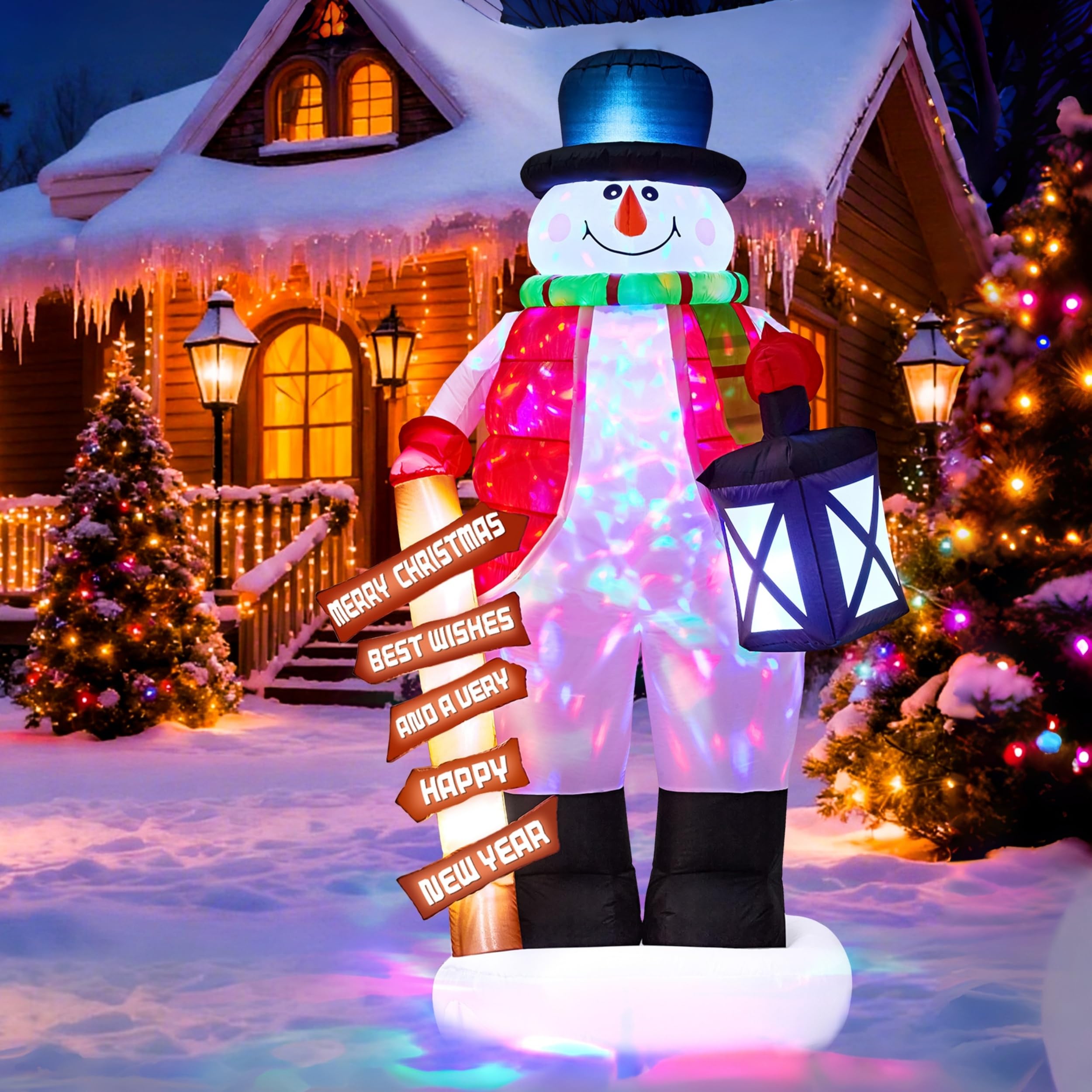 8FT Christmas Inflatable Giant Snowman Outdoor Decorations, Blow Up Snow Man Yard Decor with LED Lights, Magic Hat, Weatherproof