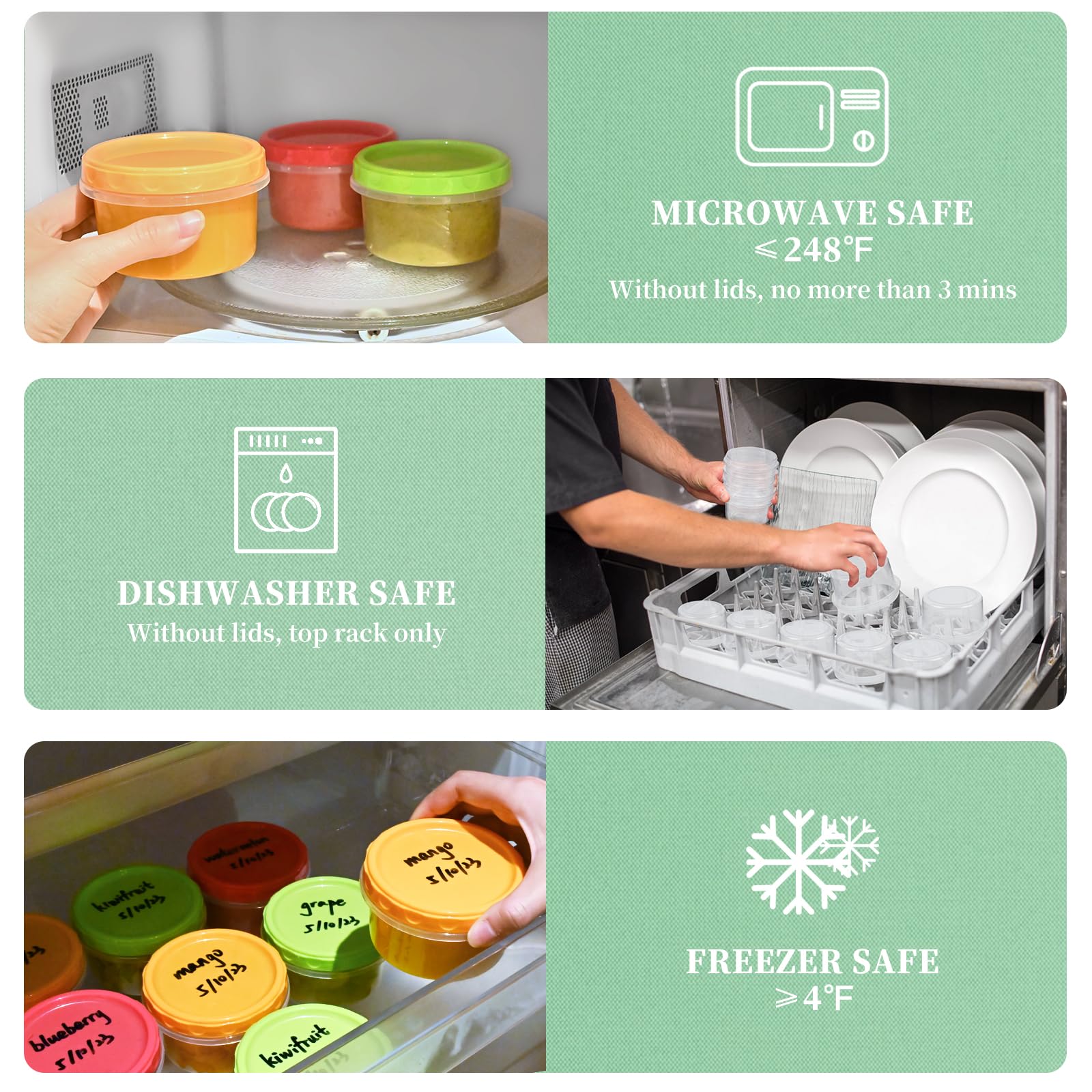 Toflen Reusable Small Freezer Containers 8 Oz Plastic Food Storage Containers With Screw On Lids, Leakproof & Airtight, Freezer