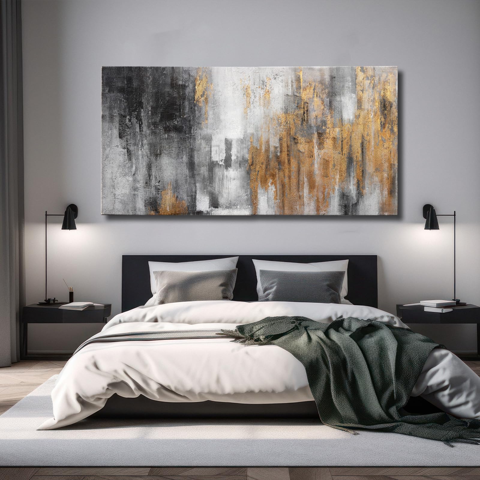 Yjyart Abstract Canvas Wall Art With Gold Foil Modern Black Oil Paintings Graffiti Wall Art For Living Room Bedroom Kitchen Offi