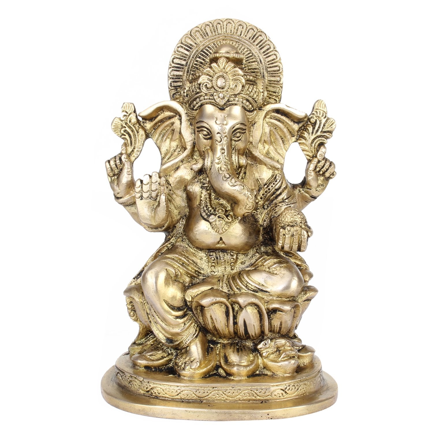 Artvarko Brass Ganesh Idol Statue Elephant Murti Blessing Ganesha Vinayak Ganpati Sitting On Lotus Sculpture Bhagwan Entrance Ho
