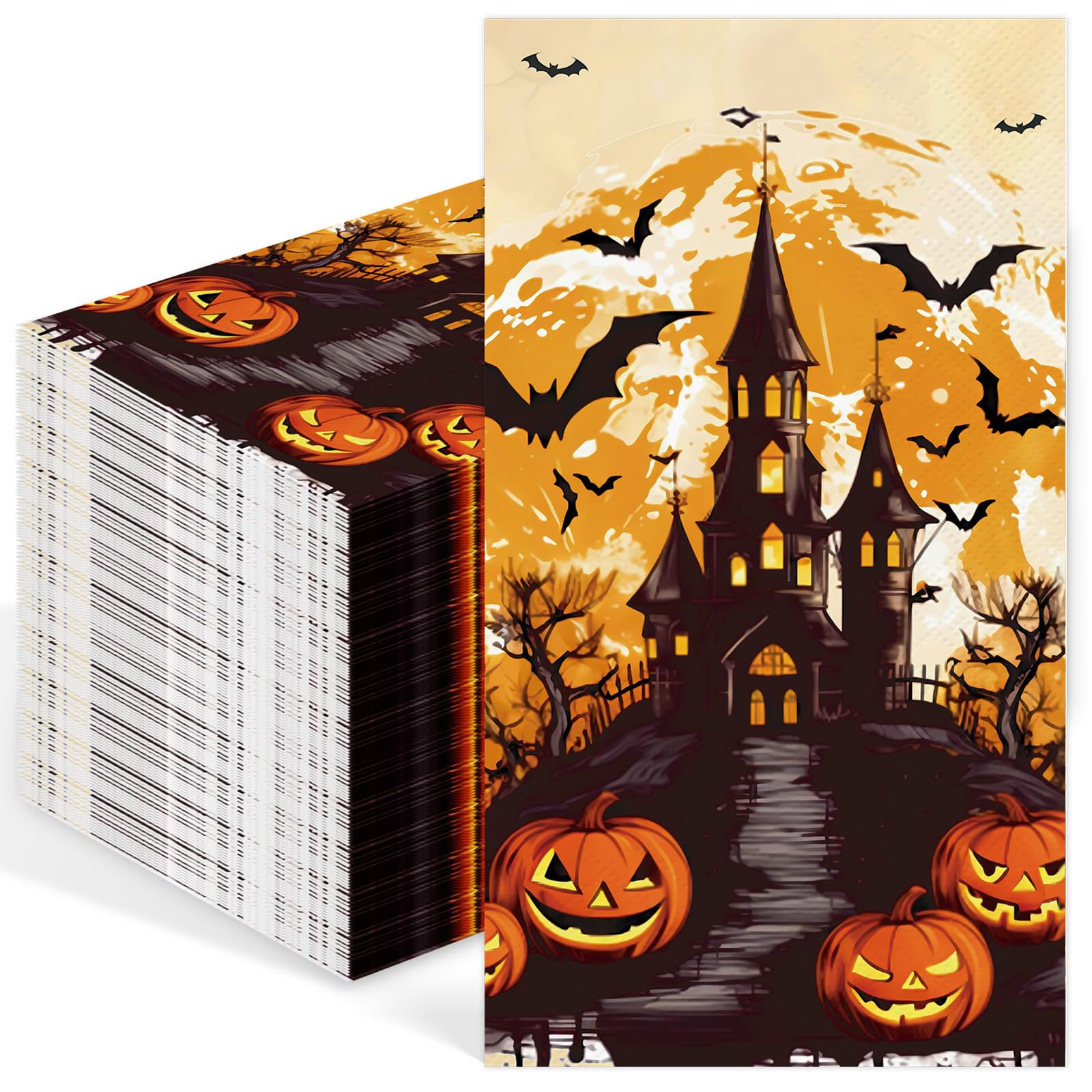 IANFEPH 100 Pcs Halloween Napkins Paper 3 Ply Disposable Bathroom Hand Towels 13 x 15.7 Inch Pumpkin Bat Decorative Party Guest 