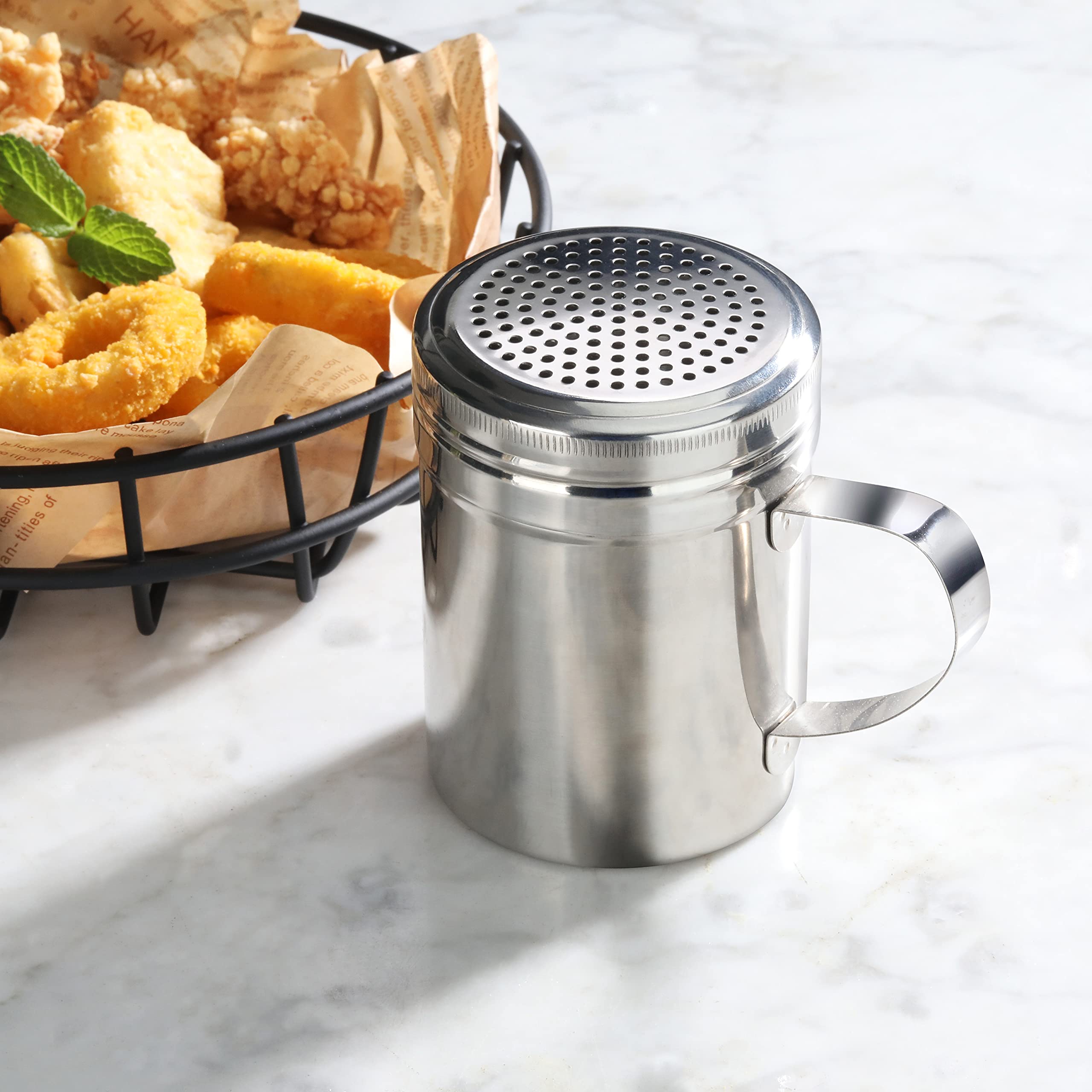 New Star Foodservice 28485 Stainless Steel Dredge Shaker With Handle, 10-Ounce, Set Of 2