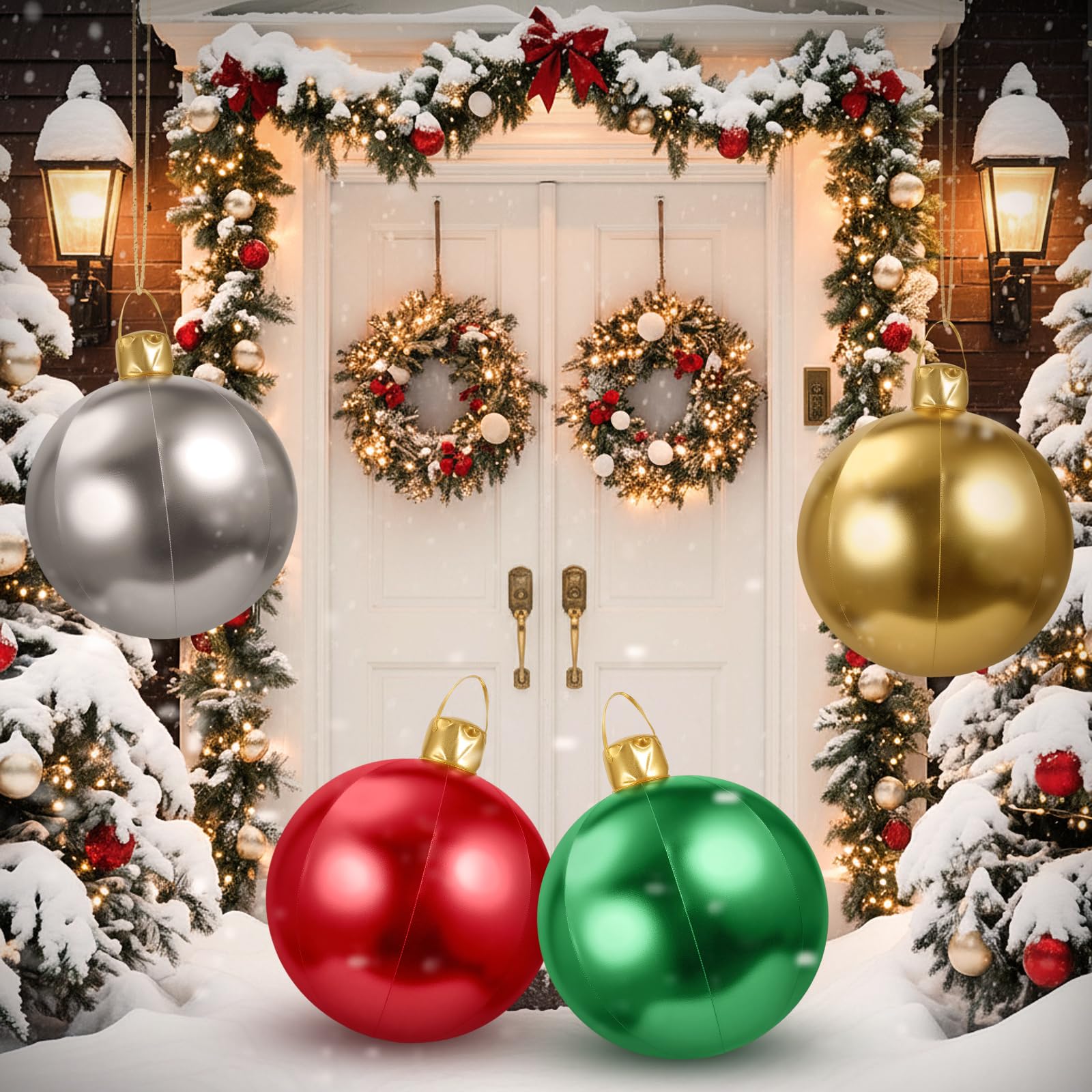 Jetec 4 Pcs 17  Christmas Inflatable Ball Ornament with Glitter Cloth Cover, Large PVC Xmas Blow up Ornaments Holiday Blow Ball 