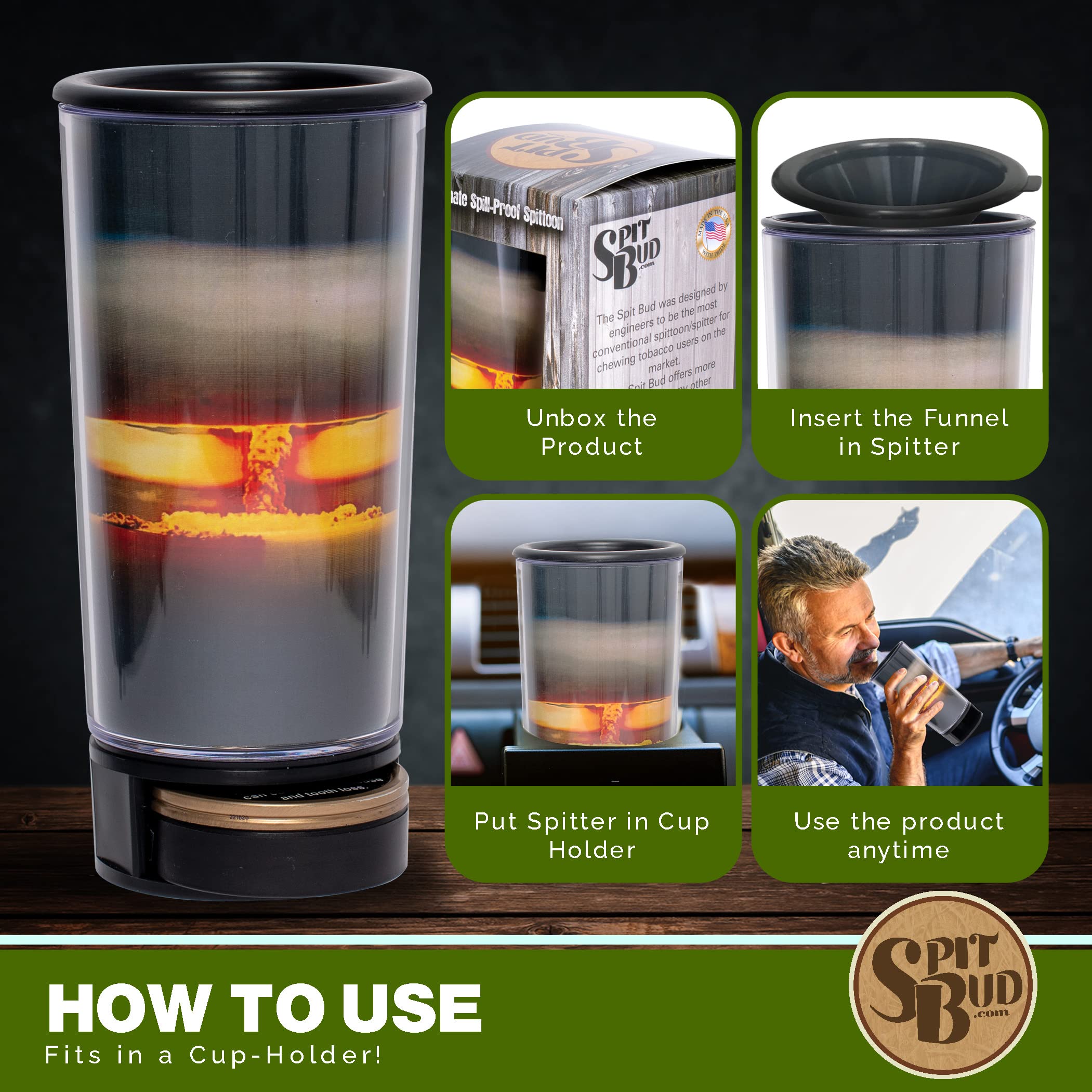 Mushroom Cloud By Spit Bud - The Ultimate Spittoon For Chew - Portable Dip & Snuff Cup With Lid, Pop Tab, Spill-Proof Funnel, Ca