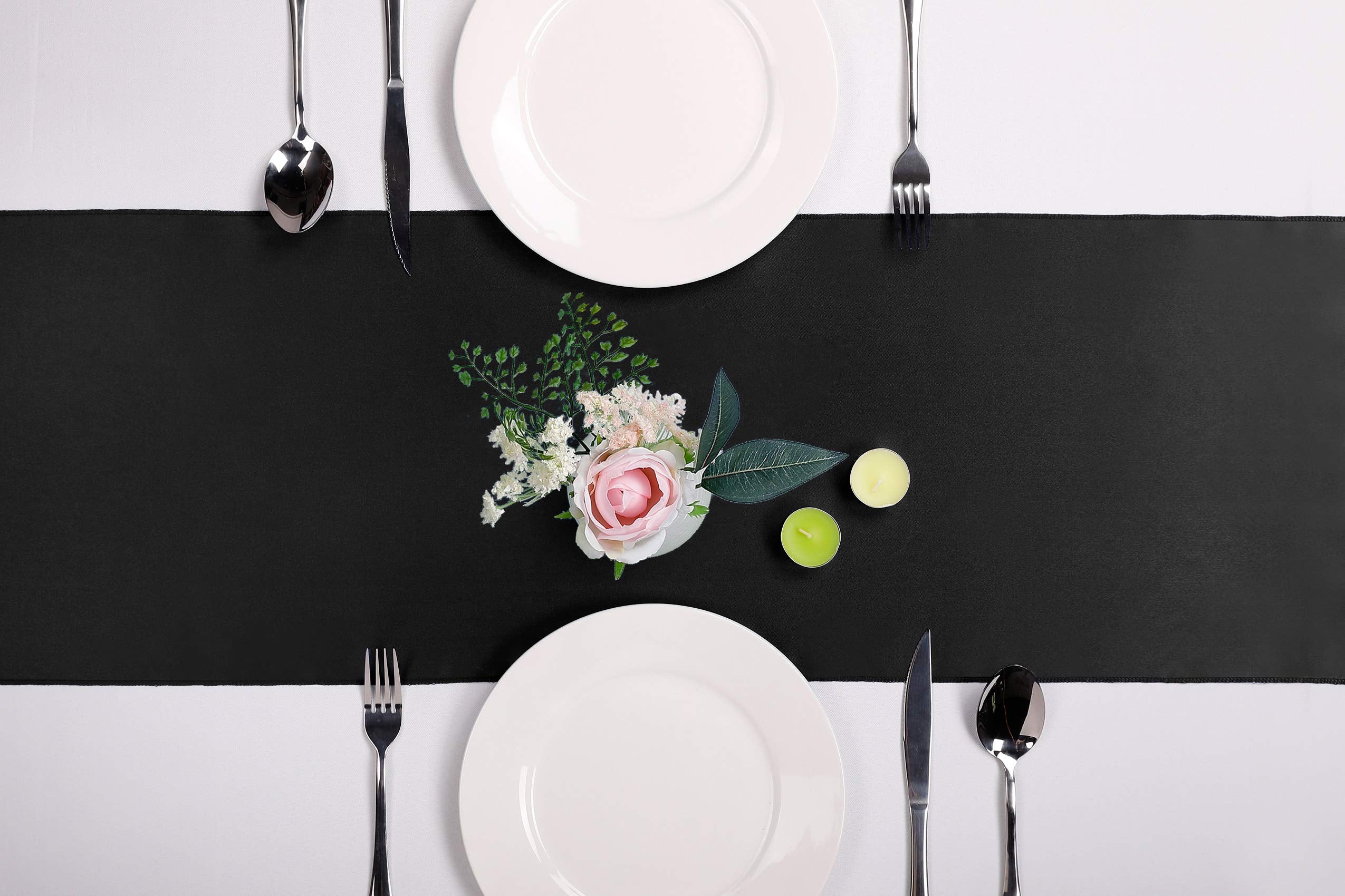 10-Pack Satin Table Runner Black 12 X 108 Inches Long, Table Runners For Wedding, Birthday Parties, Banquets Decorations(10 Pack