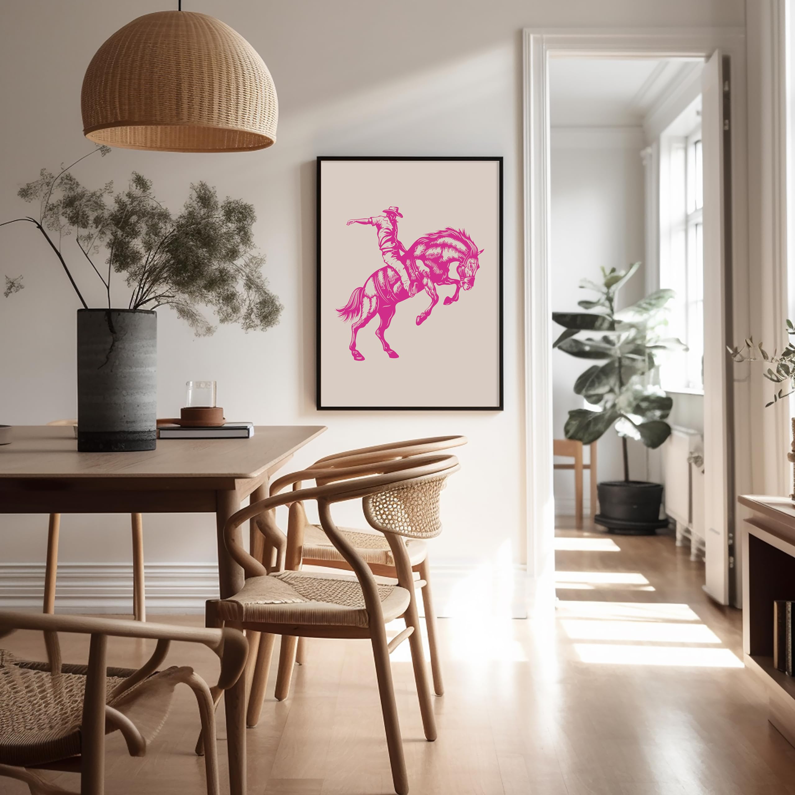 Poster Master Skeleton Cowboy Poster - Retro Pink Skeleton Horse Print - Western Art - Rodeo Art - Wild West Art - Gift For Him