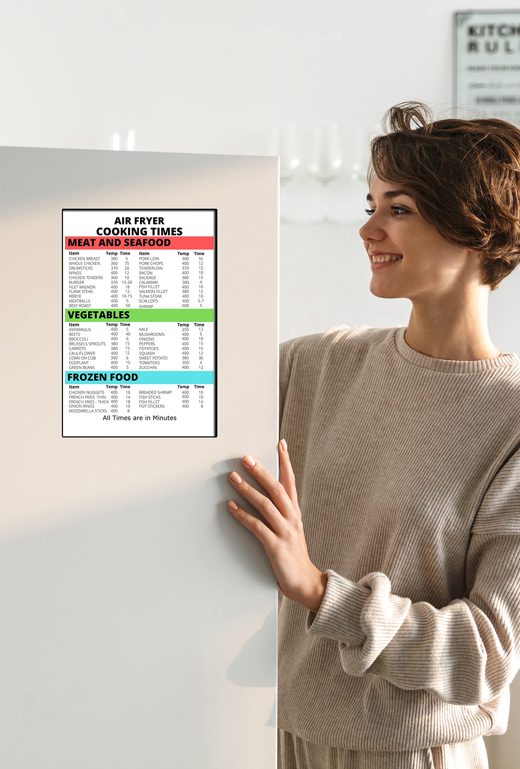 Measurement Kitchen Conversion Magnet Sign - Cooking Chart 6X9 In. Air Fryer Cooking Times And Temperature 3 Lines