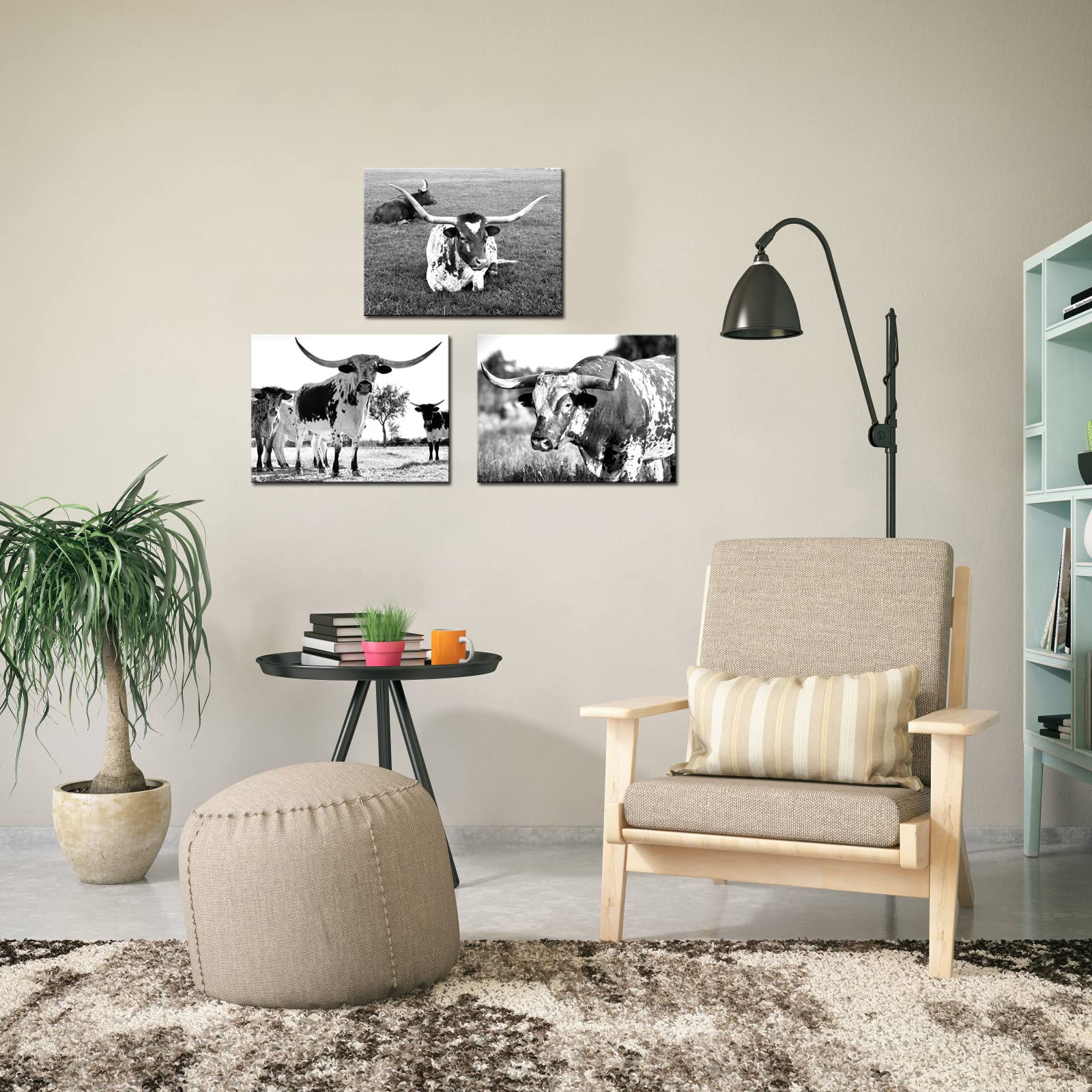 Nachic Wall 3 Pieces Longhorn Wall Art Black And White Longhorn Decor Pictures Painting For Living Room Farmhouse Cabin