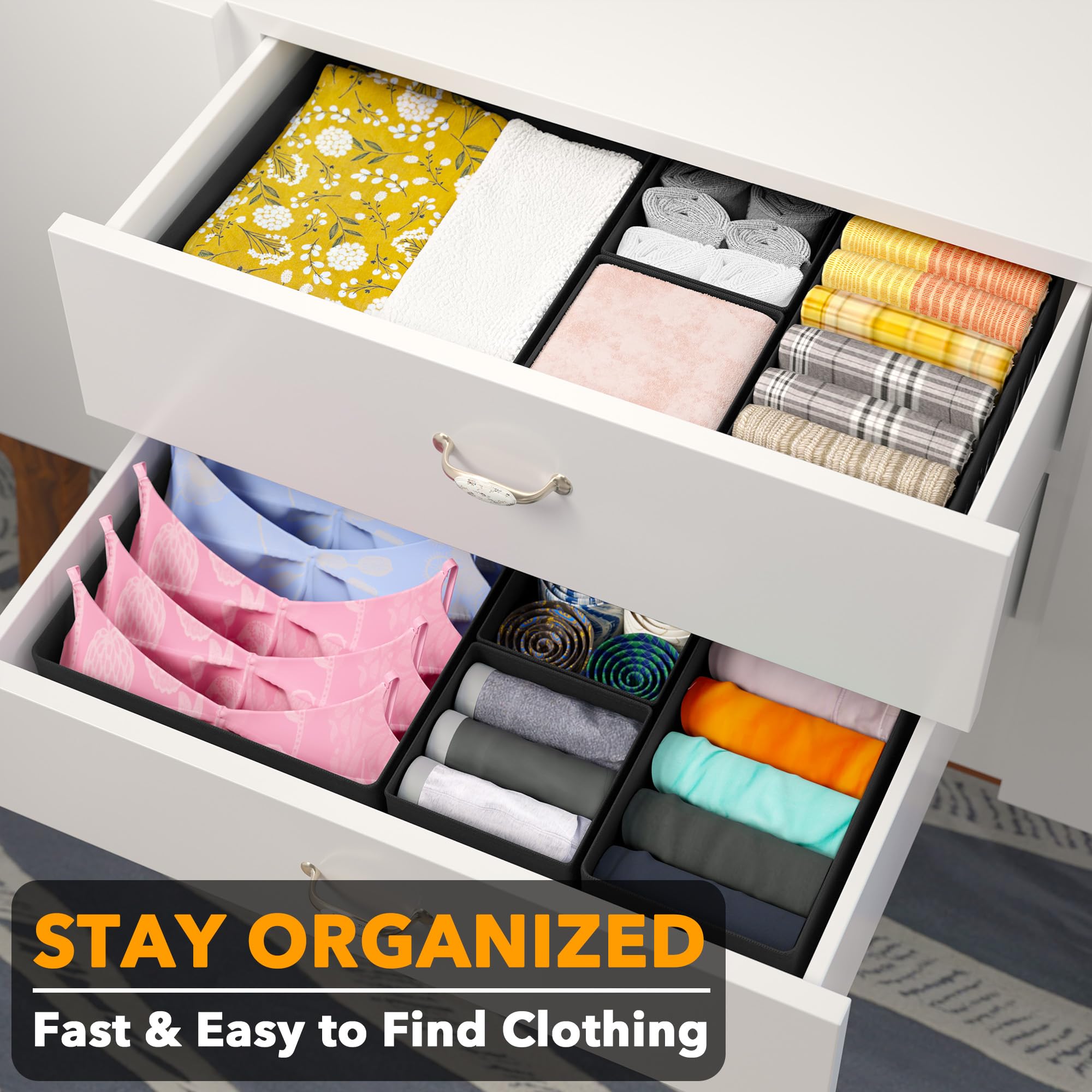 SpaceAid Drawer Organizer for Clothes, 12 Pack Dresser Drawer Organizer Bins, Closet Organizers and Storage Dividers for Clothin
