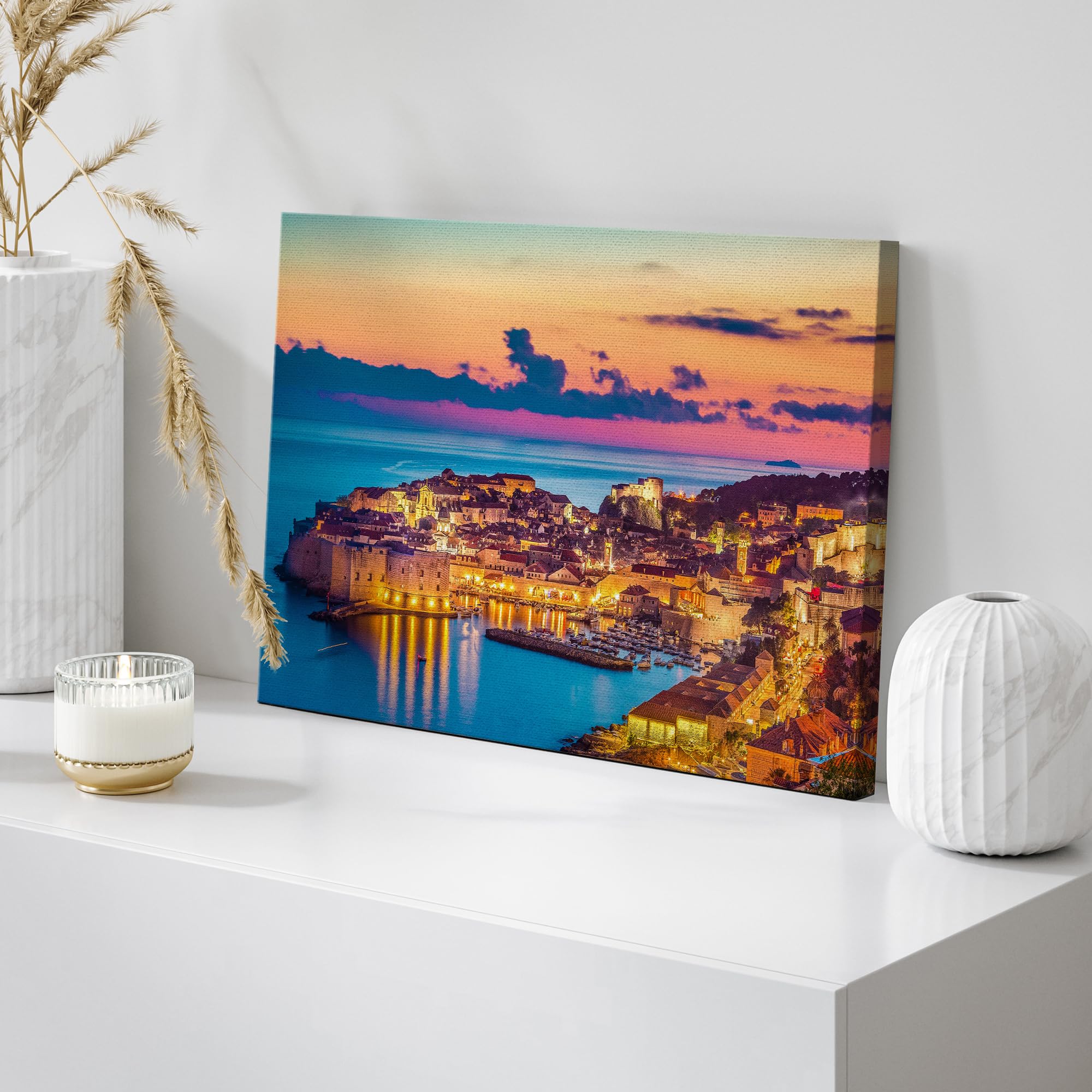 Wall26 Canvas Print Wall Art Vibrant Pastel Sunset Ocean Greek Island Nature Wilderness Photography Realism Rustic Scenic Landsc