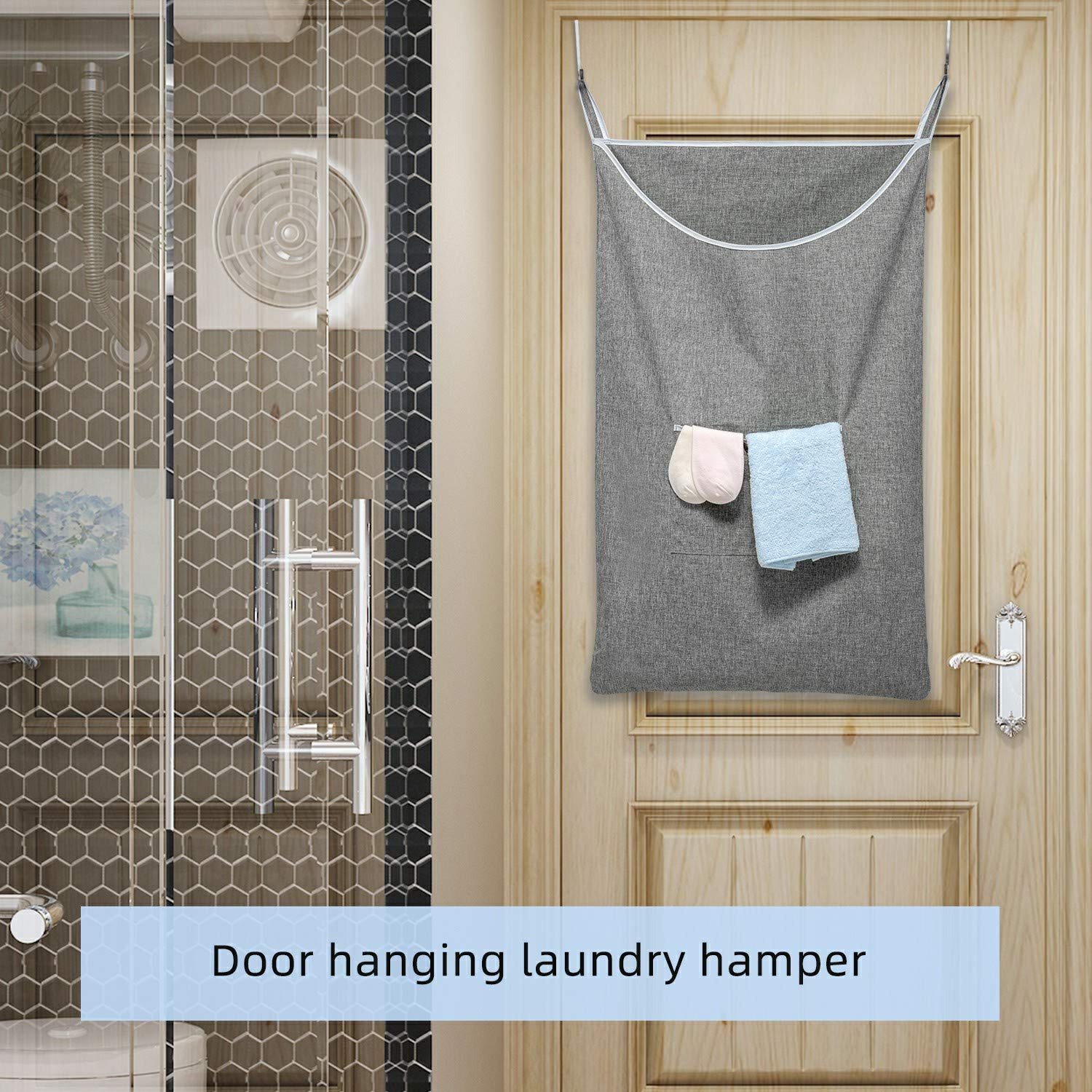 SAVERHO Large Door Hanging Hamper Bag  Large Capacity Hanging Laundry Hamper Basket with Wide Opening Dirty Clothes Laundry Hamper Storage Bag Size 35X22inch(Grey-2Pack)