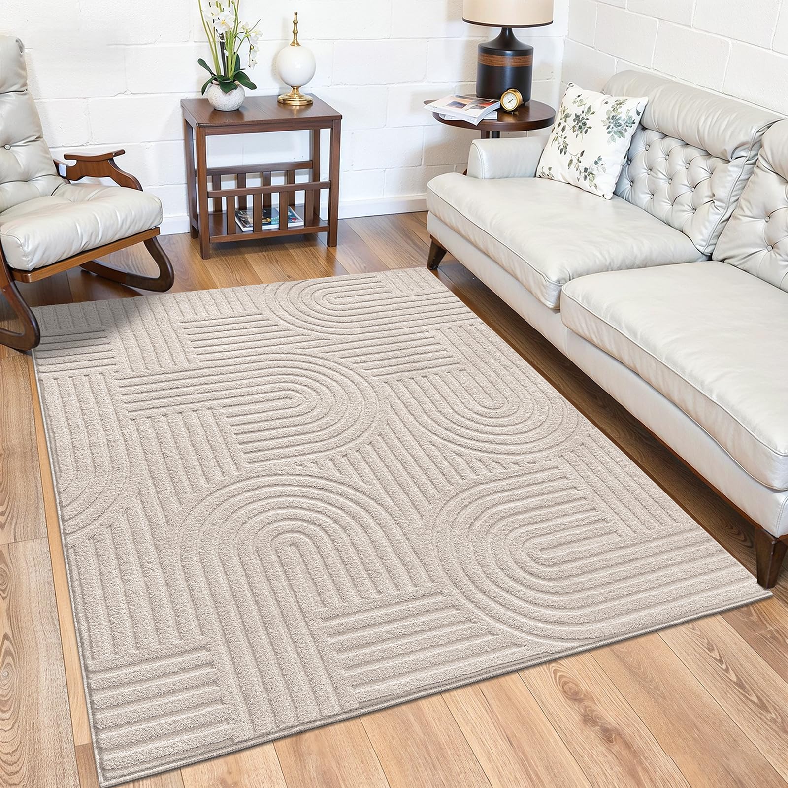 SHACOS Soft Cozy Fluffy Arch Rugs 4x53 Non Slip Washable Modern Geometric Area Rug High Low Pile Stain Resistant Contemporary 