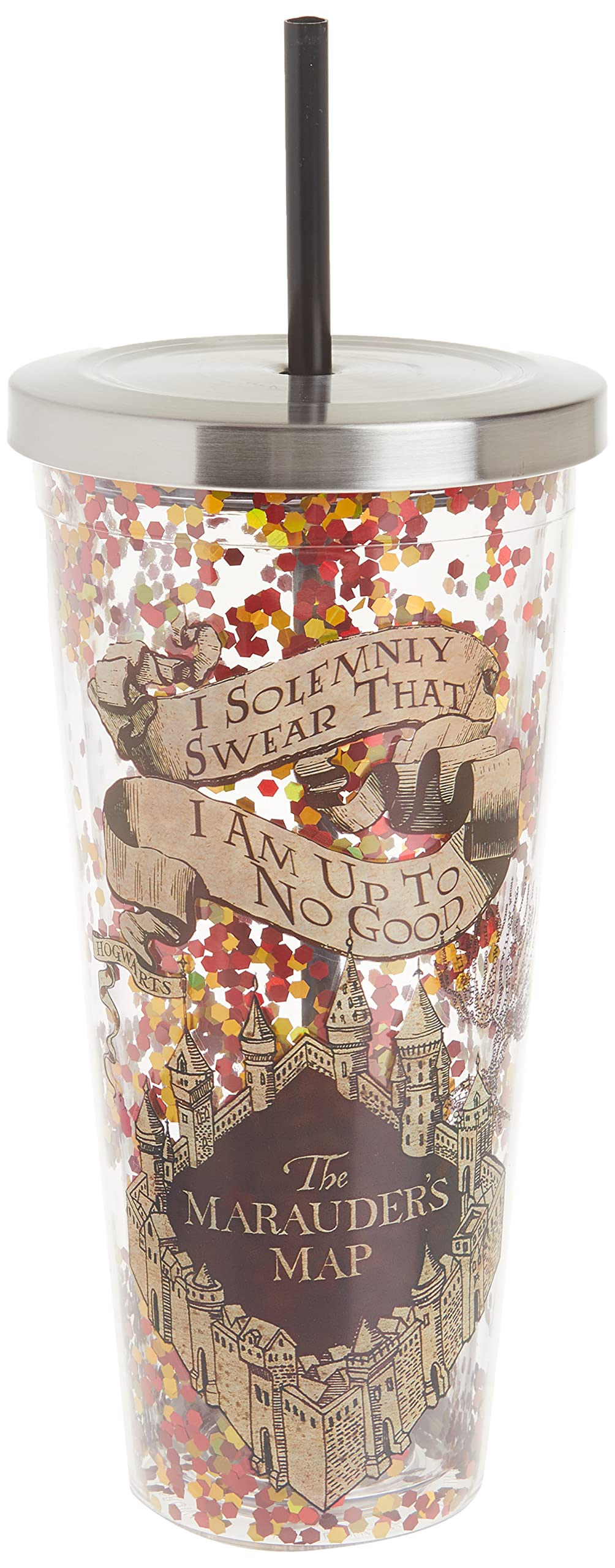 Spoontiques - Harry Potter Tumbler - Solemnly Swear Glitter Cup With Straw - 20 Oz - Acrylic - Multicolored