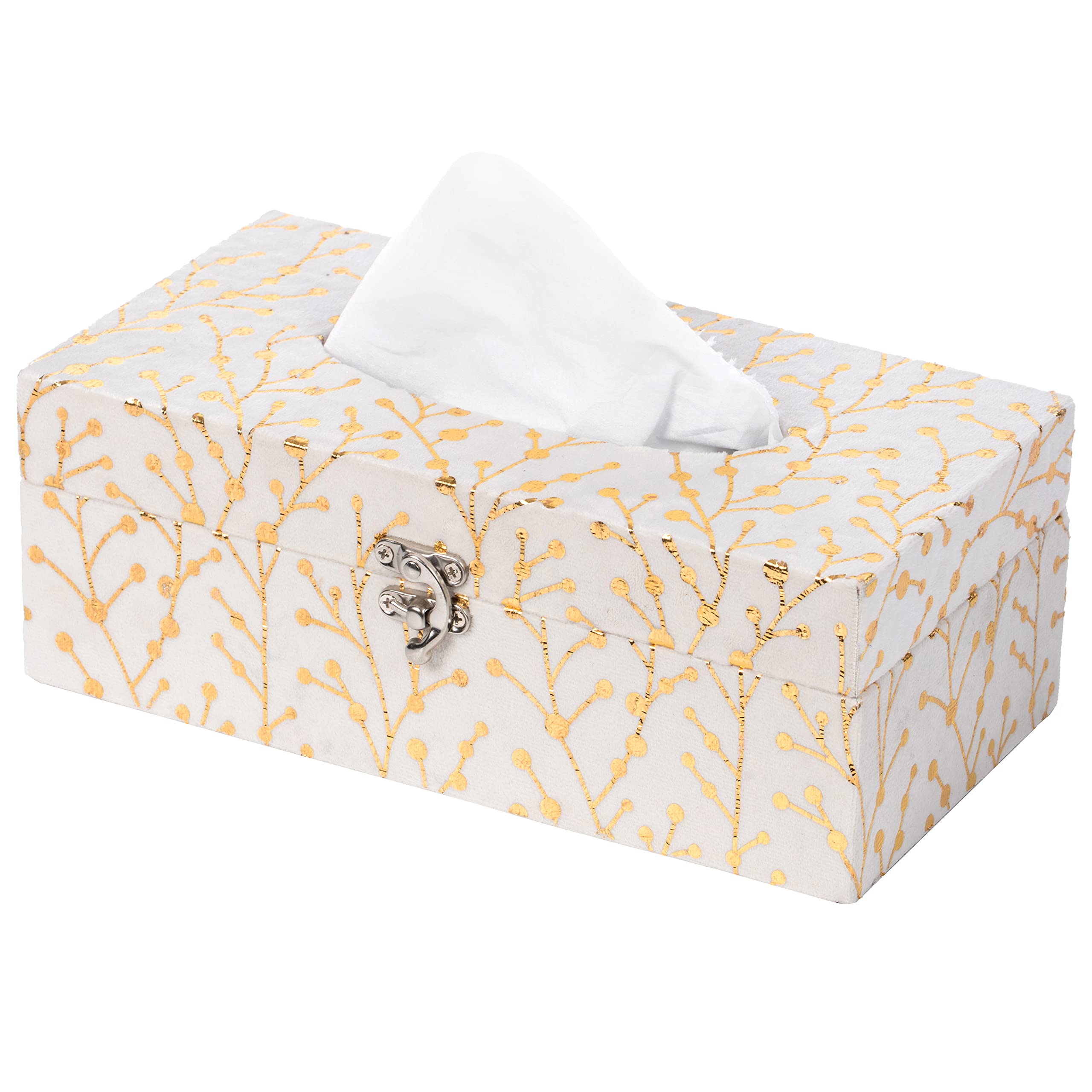 Rectangular Velvet Modern Paper Facial Tissue Box Holder, White