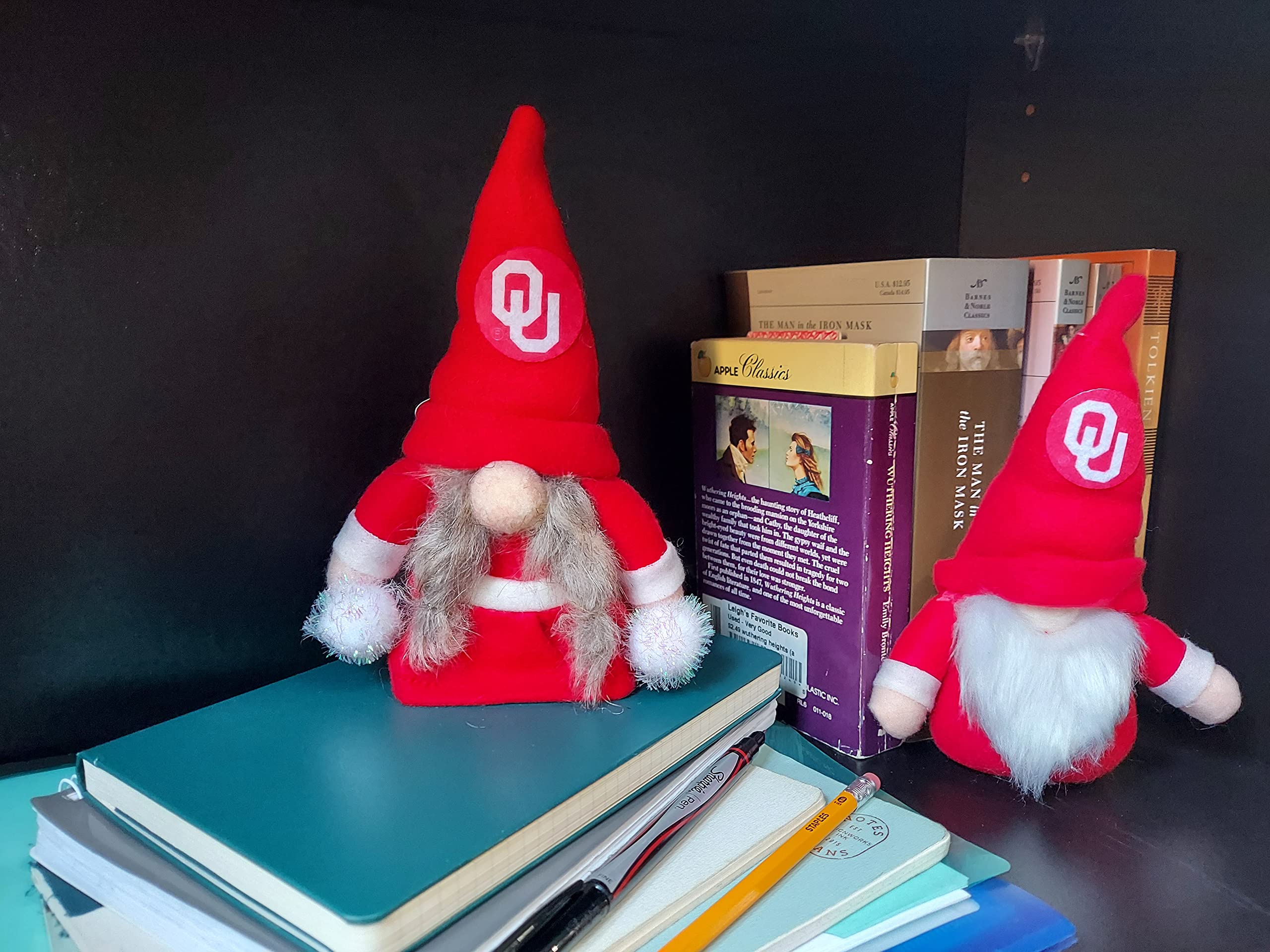 University of Oklahoma Set of 2 Plush Gnome Christmas Tree Ornaments by Hannas Handiworks - Fan/Cheerleader Holiday/Dorm Decorat