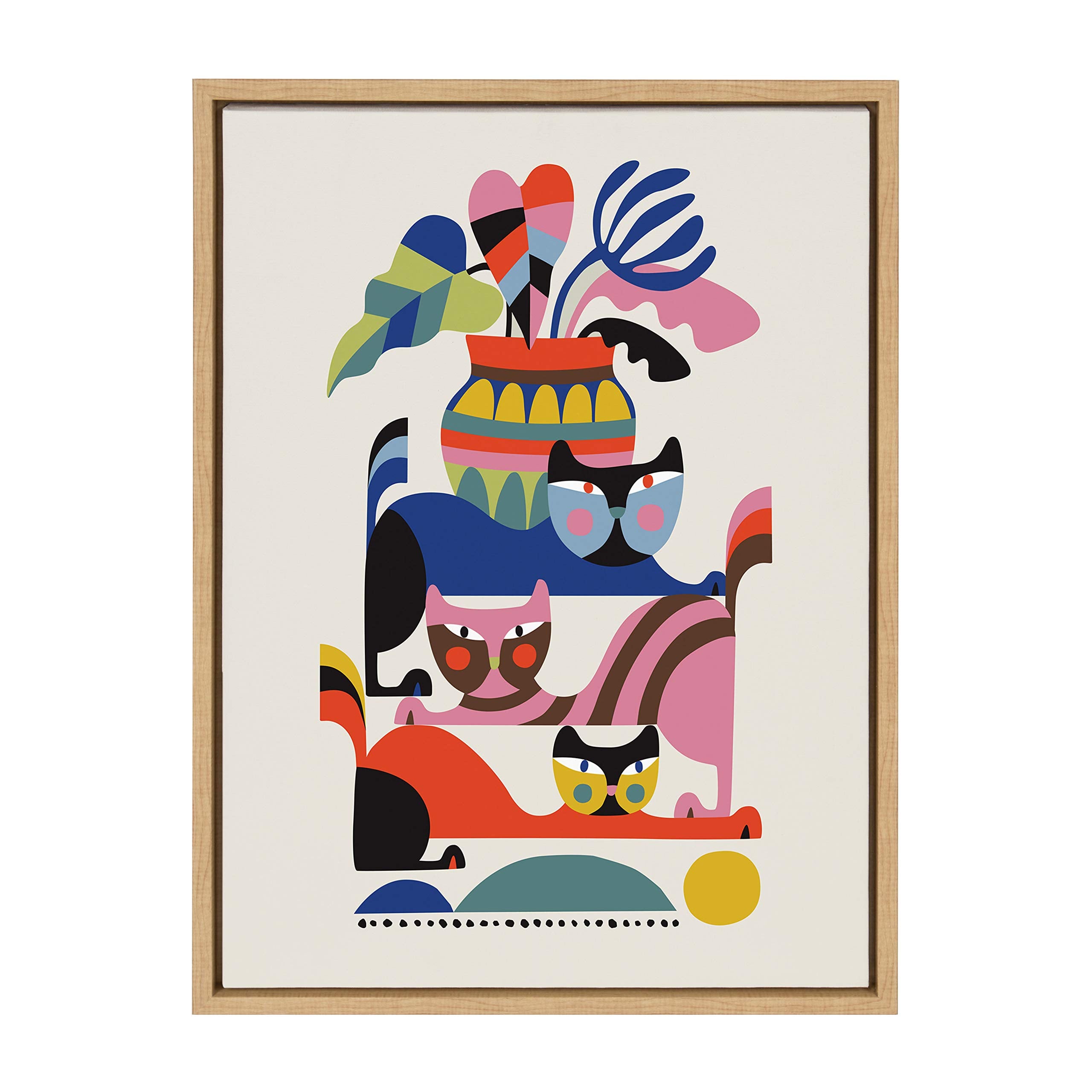 Kate And Laurel Sylvie 3 Cats Framed Canvas Wall Art By Rachel Lee, 18X24 Natural, Abstract Wall Decor