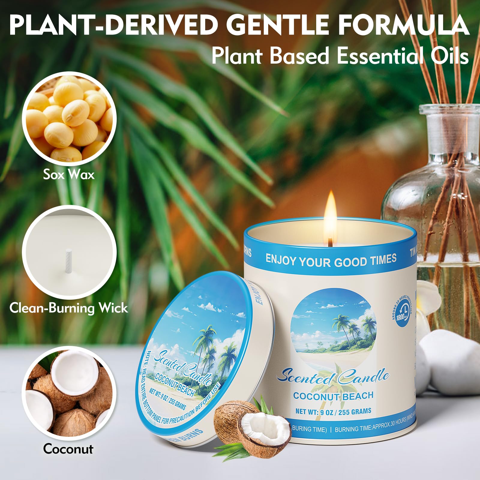 2 Pack Scented Candles (90 Total Burn Hours) - Soy Wax Candles 9 oz Each in Tin - Long Lasting Aromatherapy Candle Gift Set (Coc