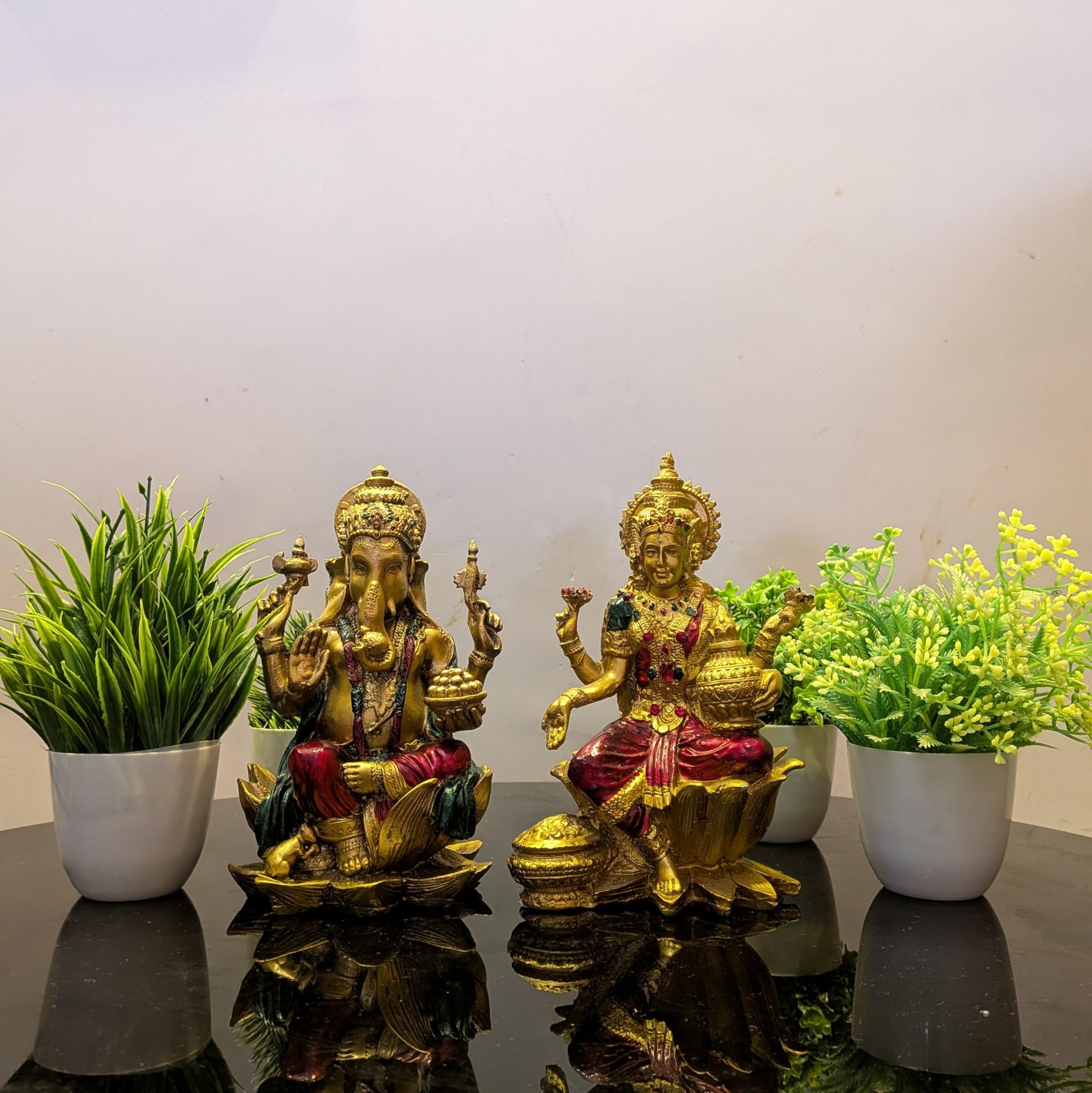 Anitrad Collections Big Size Laxmi Ganesh Idol | Metallic Finish Lord Ganesha & Laxmi Ji Murti For Pooja Room, Home Decor, Mandi