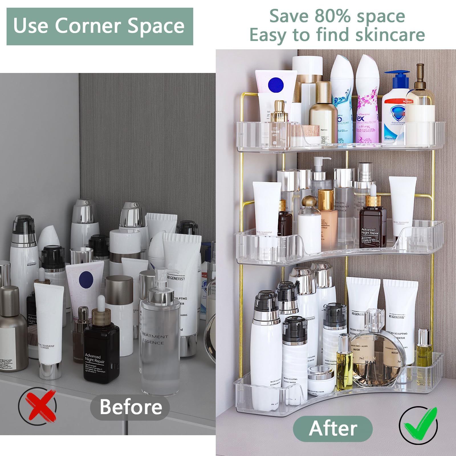 Webetop Corner Bathroom Counter Organizer 3 Tier Bathroom Countertop Organizers Shelf Makeup Organizer For Vanity Perfume Tray F