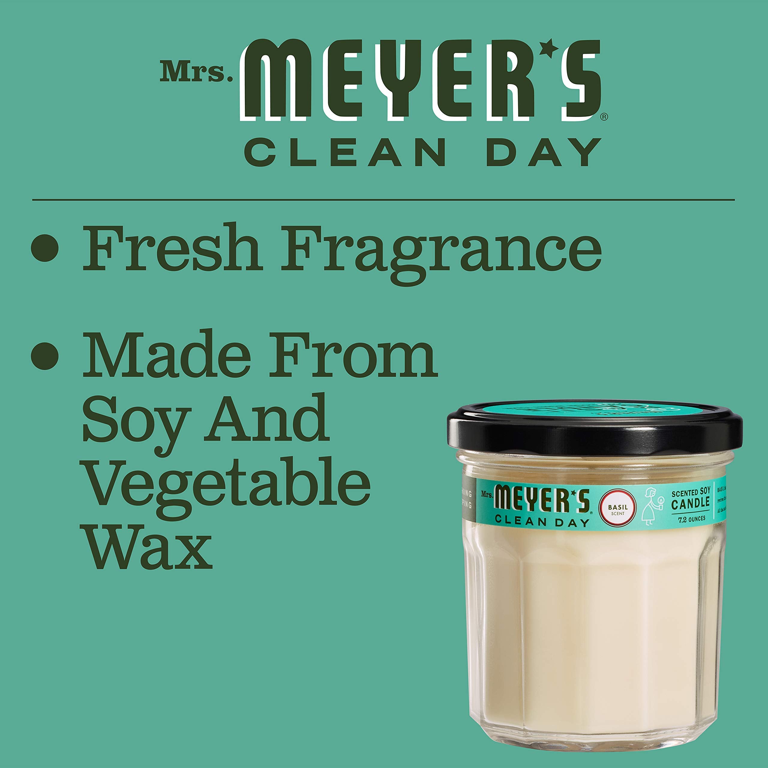 Mrs. Meyer 's Clean Day Scented Soy Candle, Large Glass, Basil, 7.2 oz, (Pack of 2)