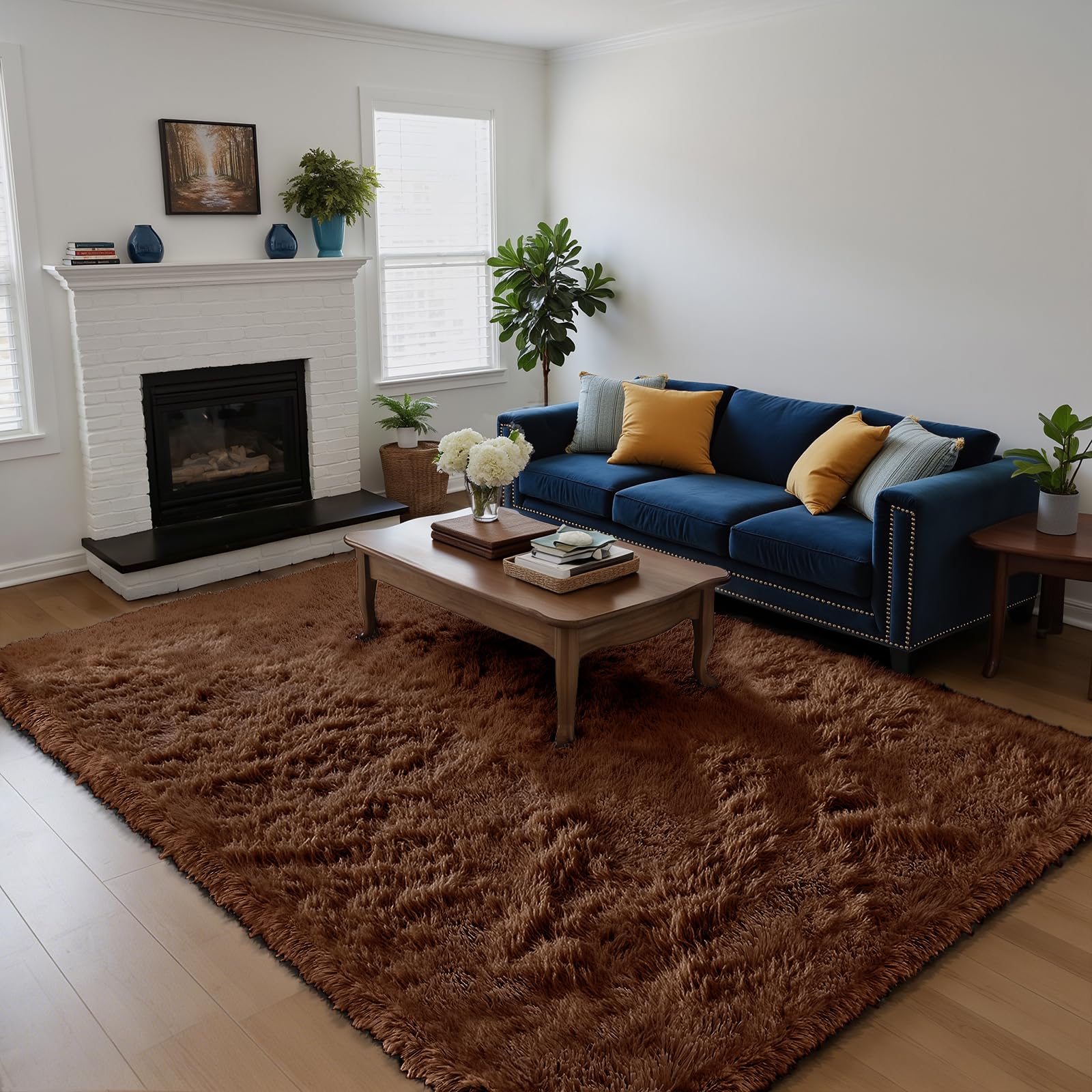 yongyangjuxin Fluffy Rug Shag Area Rug, Brown 6x9 Area Rugs for Living Room, Large Shag Area Rugs for Bedroom Kids Room Home Dec