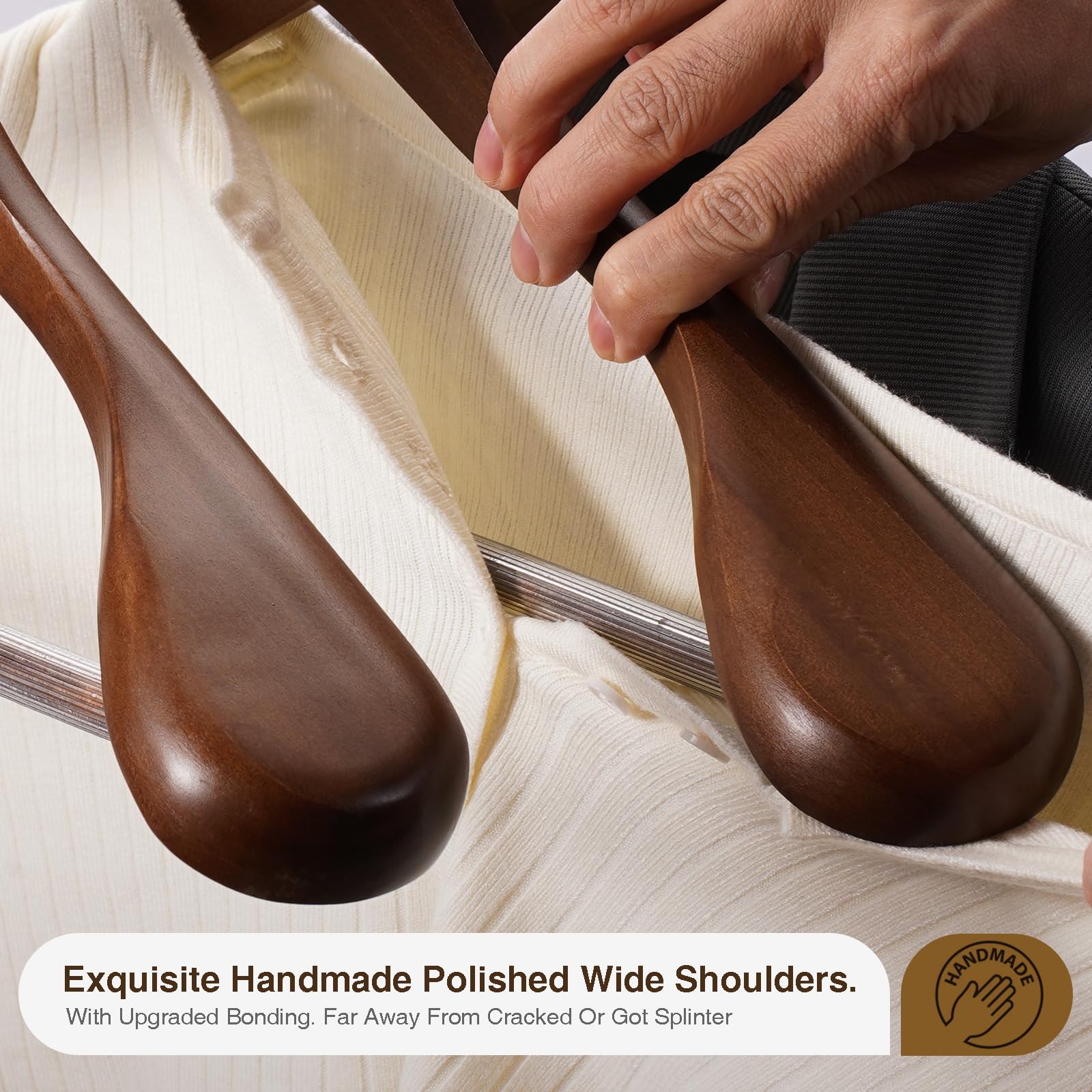 Ulimart Wooden Hangers 6 Pack,Wide Shoulder Suit Hangers,Solid Wood Coat Hangers With Heavy Duty Retotating Hooks & Non Slip Pan