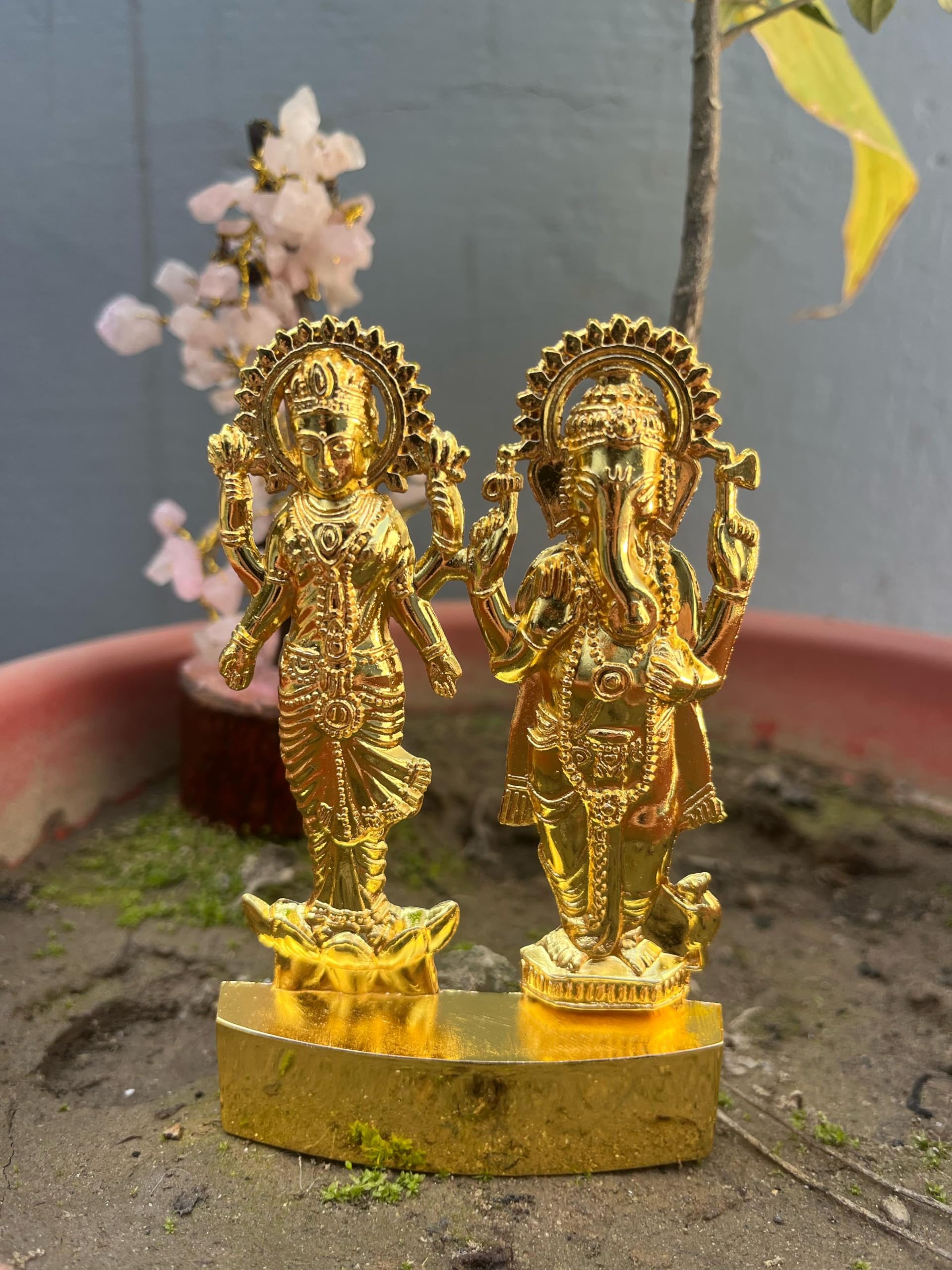 Buy N Relax Laxmi Ganesh Gold-Plated Decorative Standing Statue, 11 Cm, Religious Hindu Idols