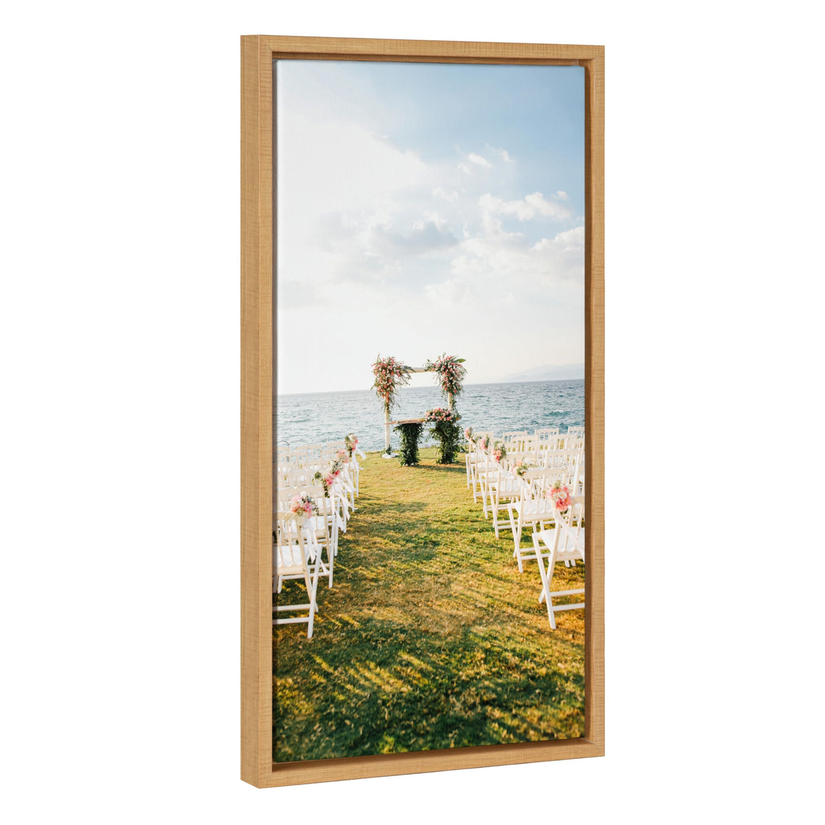 Kate And Laurel Custom Printed Framed Canvas Wall Art, 14X26.5 Natural, Sylvie Personal Canvas Print With Your Photos For Bedroo