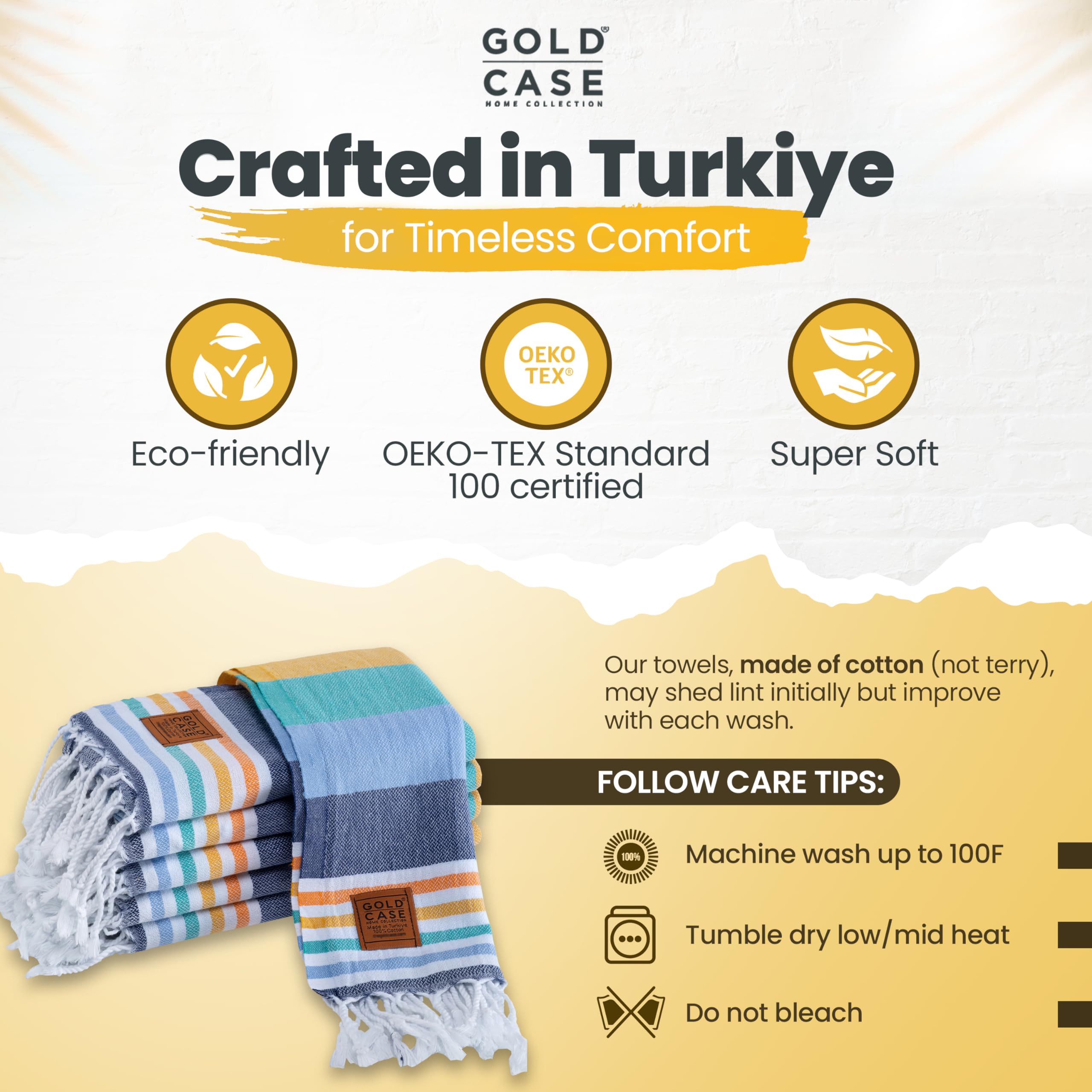 Gold Case Turkish Hand Towels For Bathroom Set Of 6-20 X 40-100% Cotton Bathroom Hand Towels - Olympos Kitchen Hand Towel For Sp