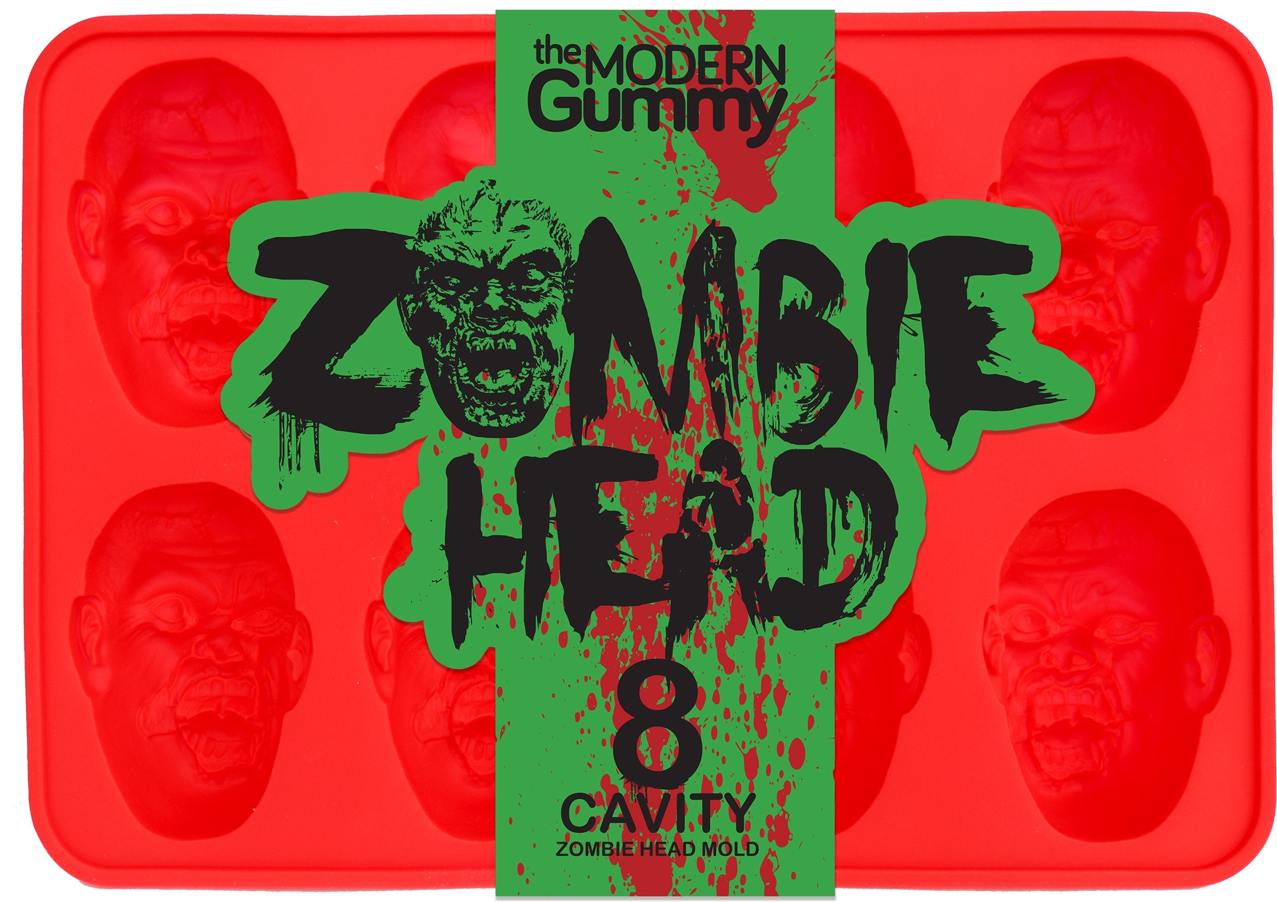 Zombie Head Candy Making Tray By The Modern Gummy, Silicone, 8 Realistic Cavities Per Tray, For Gelatin, Chocolates, Cupcake Top