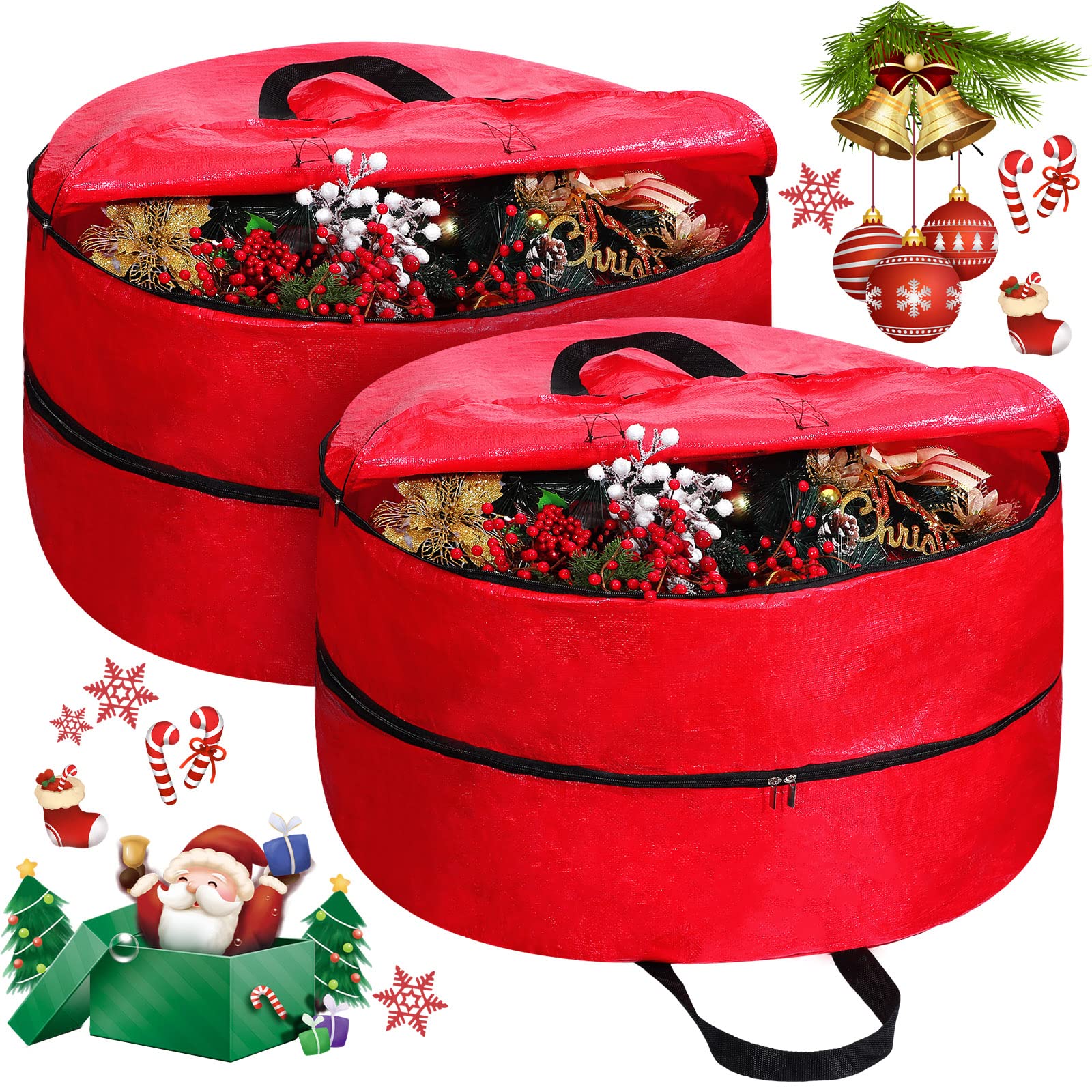 Double Layer Christmas Wreath Storage Container Bags Double Wreath Storage Container Zippered Wreath Bag With Handle Festive Wre
