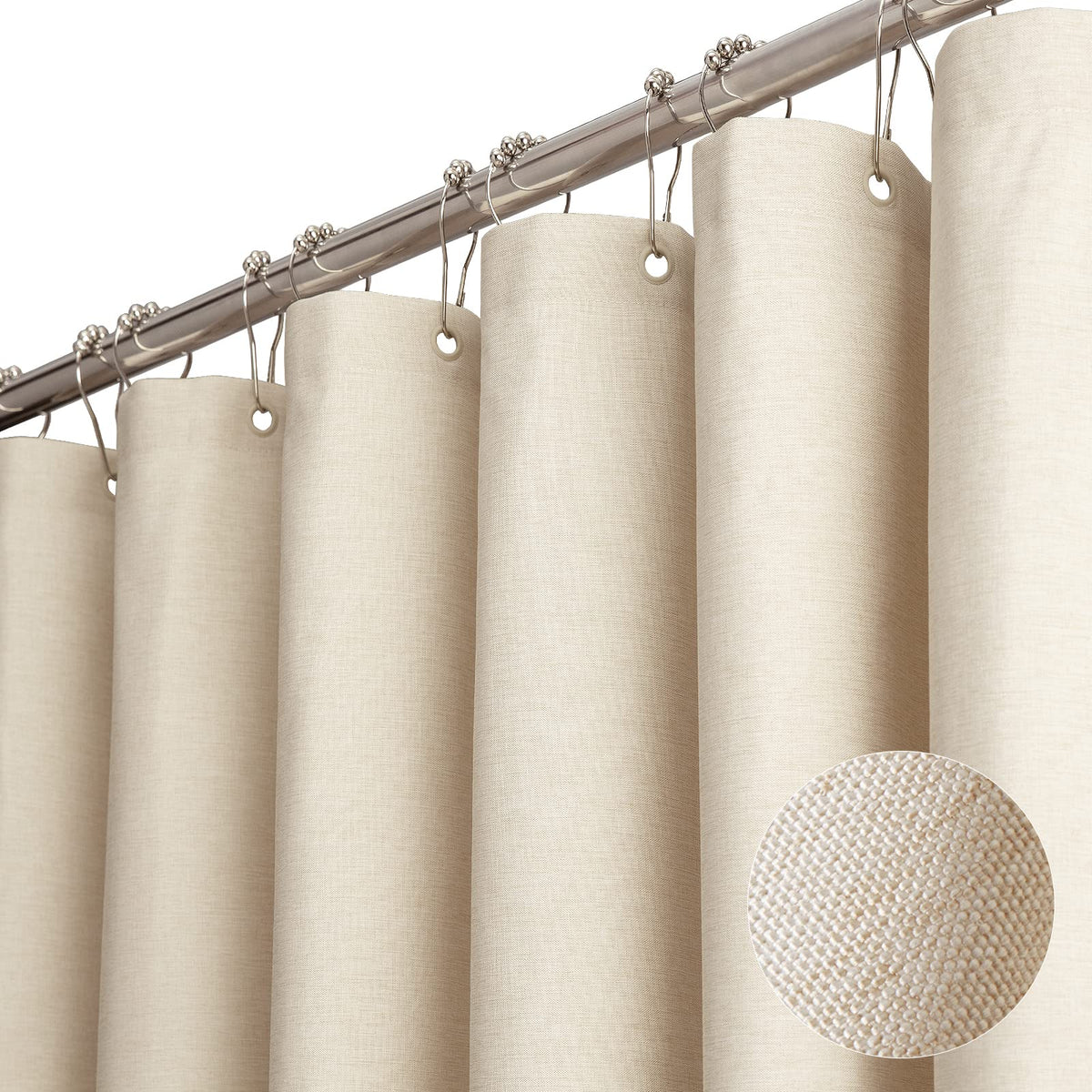 Bttn Wide Shower Curtain - W84Xh72 Inch Linen Textured Heavy Duty Fabric Shower Curtain Set With 14 Plastic Hooks, Large Hotel S