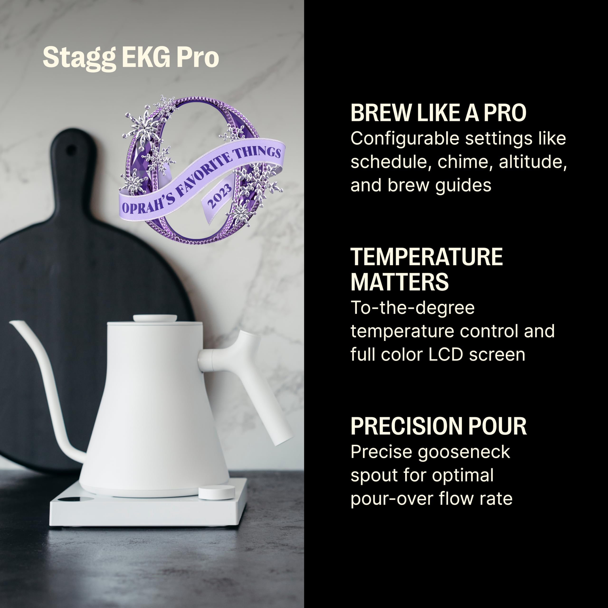 Fellow Stagg Ekg Pro Electric Gooseneck Kettle - Pour-Over Coffee And Tea Pot, Stainless Steel, Quick Heating, Matte White, 0.9