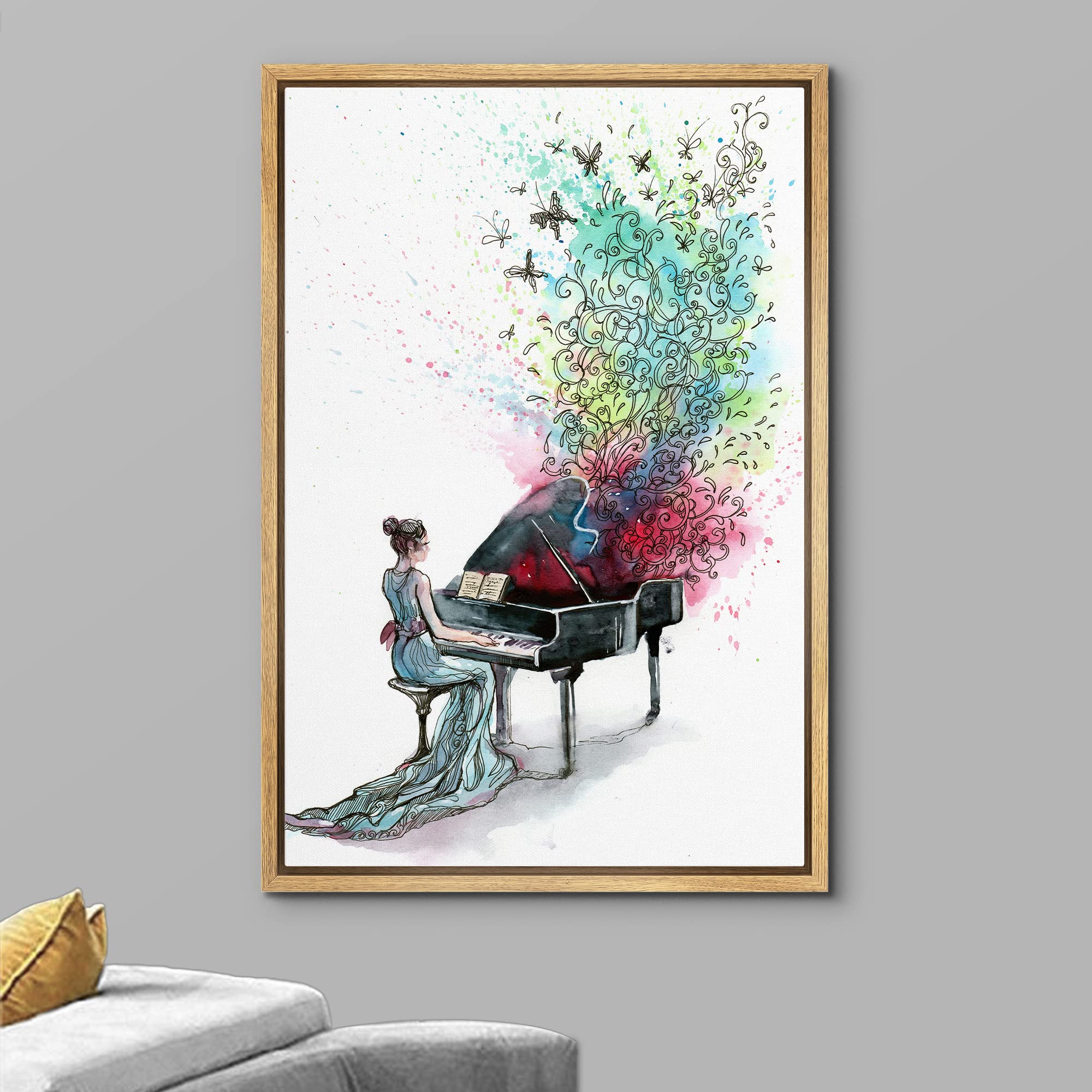 Wall26 Framed Canvas Prints Wall Art - Grand Piano Music - 16''X24'' Natural