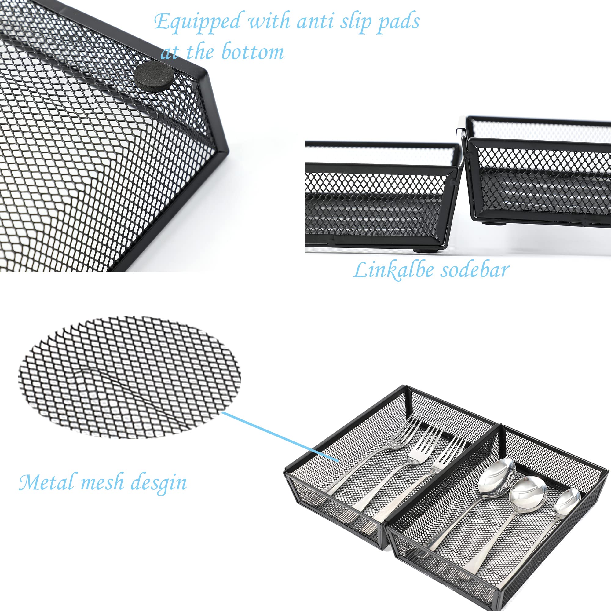 Yfeen Mesh Tray Kitchen Drawer Utensil Cutlery Tray Office Supplies With Inter-Locking Arm Drawer Dividers Organizer For Silverw