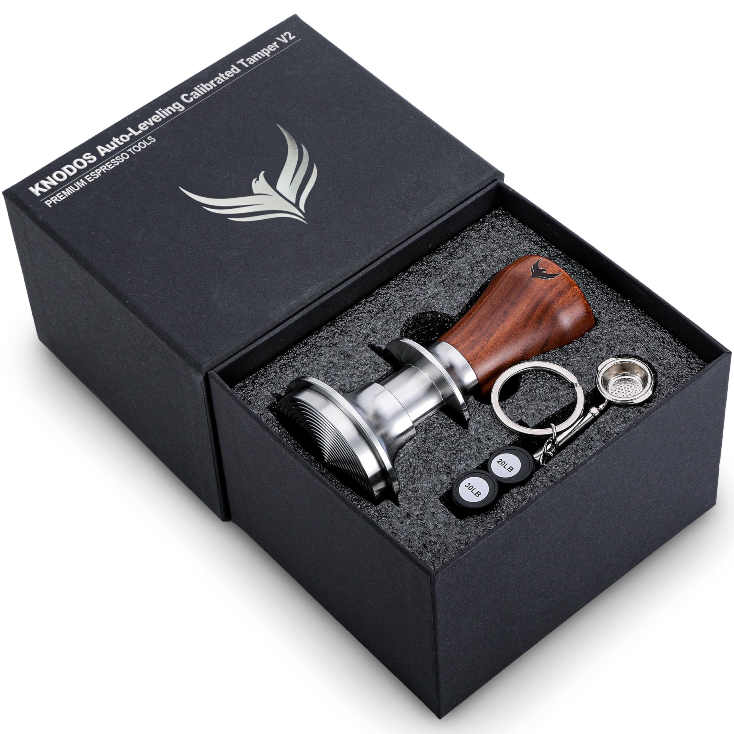 Knodos 58.5Mm Calibrated Coffee Tamper V2 With Self Leveling & Double Spring-Loaded Design Rosewood 30Lbs Tamper For Espresso Ma