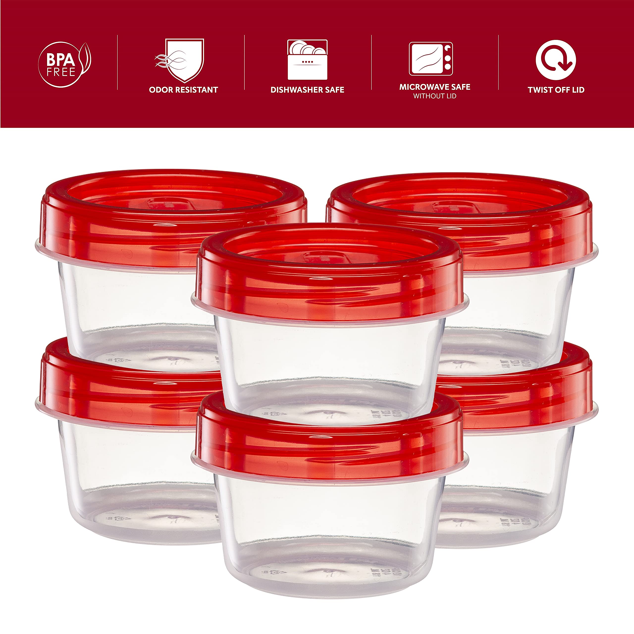 Elegant Disposables (4 Ounce 20 Pack) Twist Cap Containers Clear Bottom With Red Top Screw On Lids Twist Top Food Storage Freeze