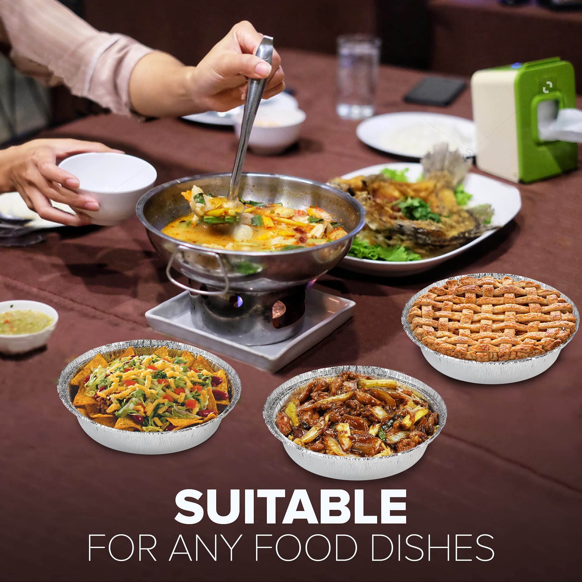 Fit Meal Prep 50 Pack 8    Round Aluminum Foil Pans With Lids, 8 Inch Take Out Containers With Cardboard Covers For Freshness, H