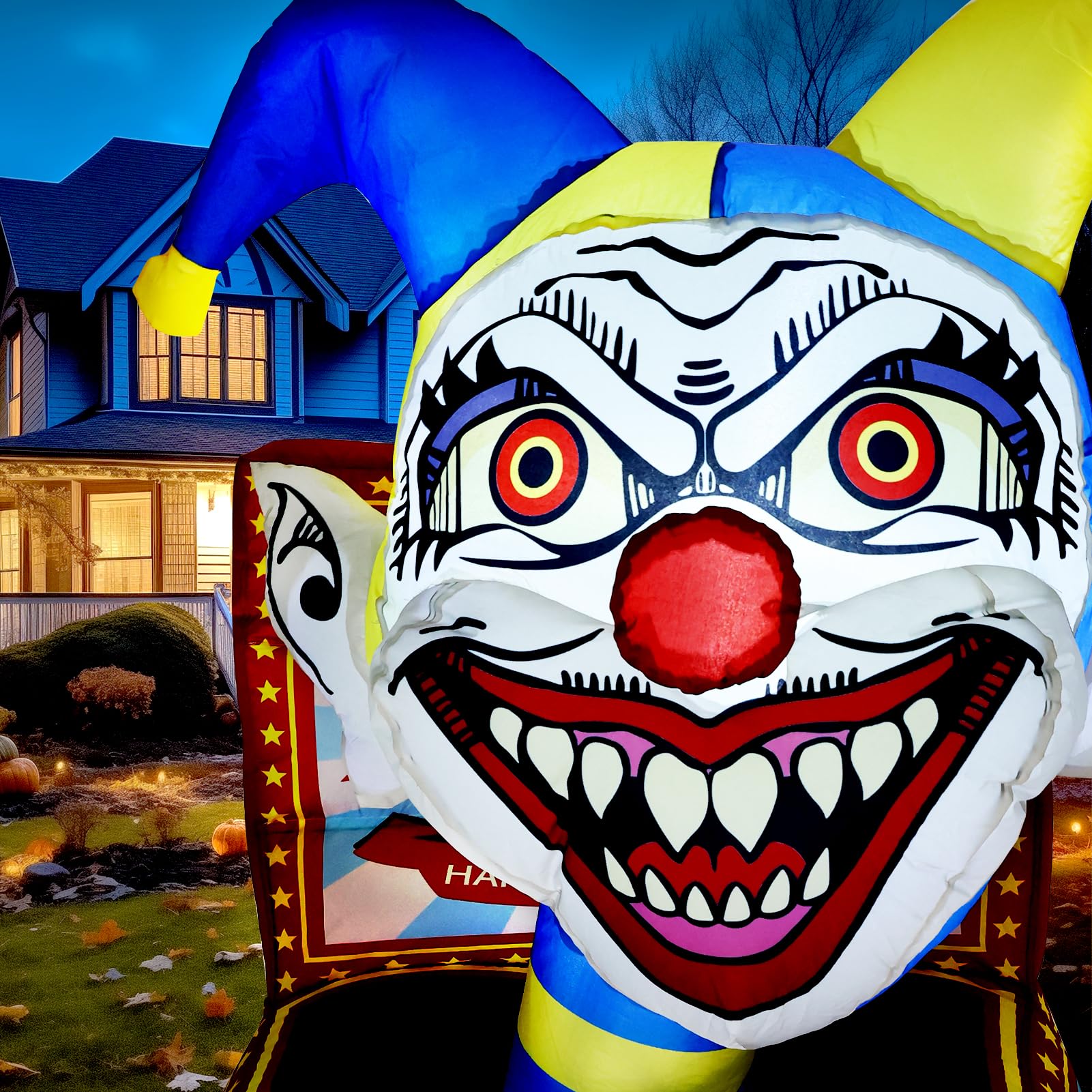 WBHome 5 Ft Halloween Inflatable Circus Clown Box Outdoor Decorations, Blow Up Yard Decor with Built-in LED Light (Plug in) for